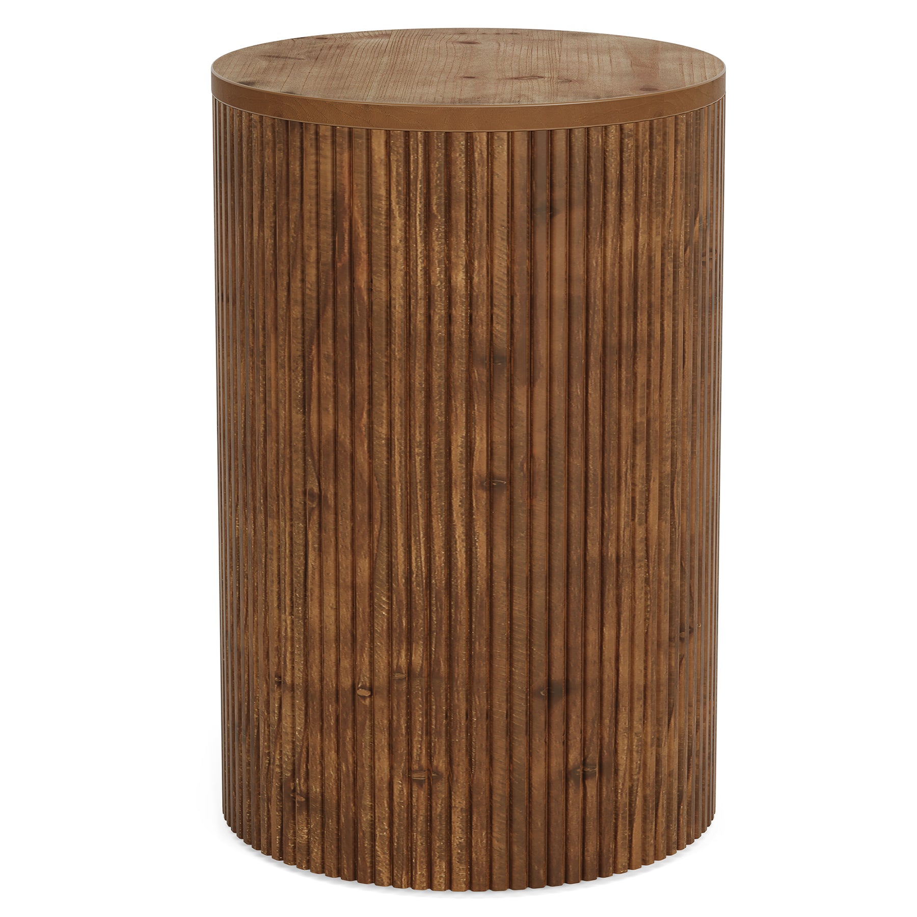 Solid Wood Round Pedestal Side Table 19 Inch End Table with Fluted Base - Thumbnail 3