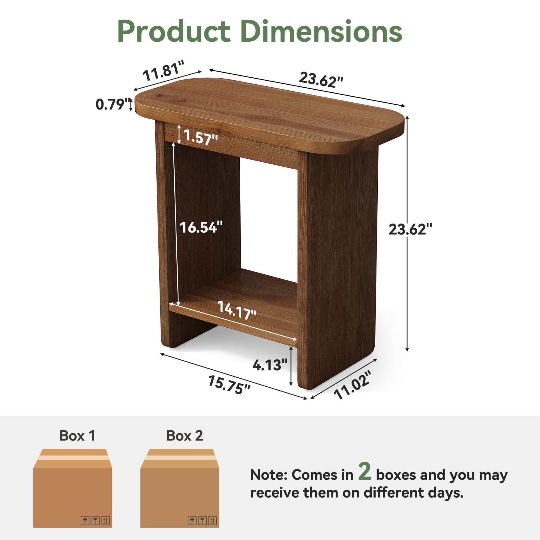 Solid Wood End Table, H-Shaped 2-Tier Side Table with Storage Shelf