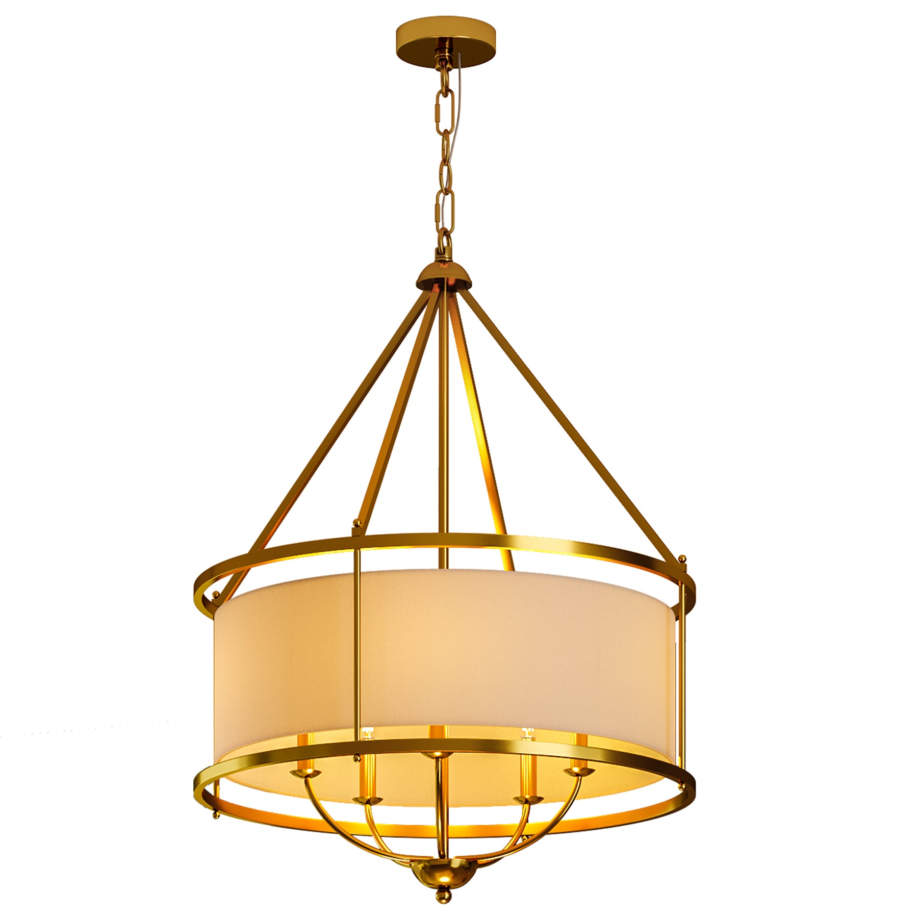 5-Light Chandelier, 24" Drum Fabric Pendant Light, Height-Adjustable