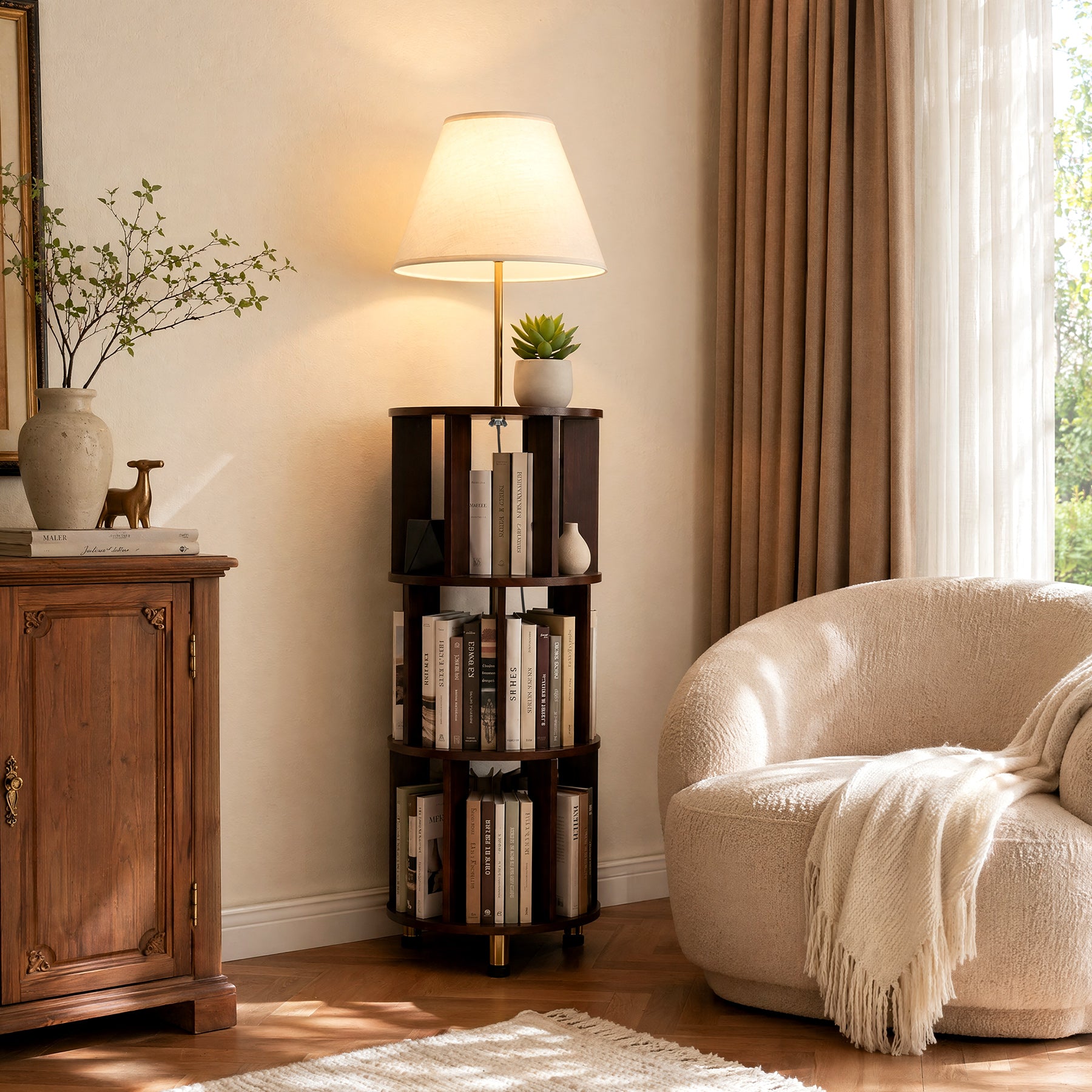 Floor Lamp with 3-Tier Open Bookshelf, 62.2" Tall Standing Lamp for Home Office