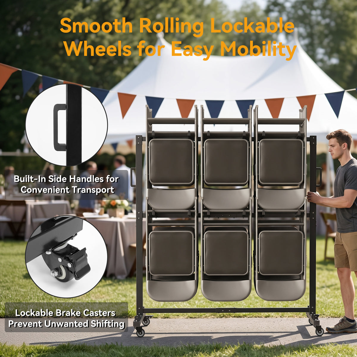 Heavy-Duty Folding Chair Rack On Wheels for Up to 84 Chairs or 12 Tables+42 Chairs, 800 LBS Capacity