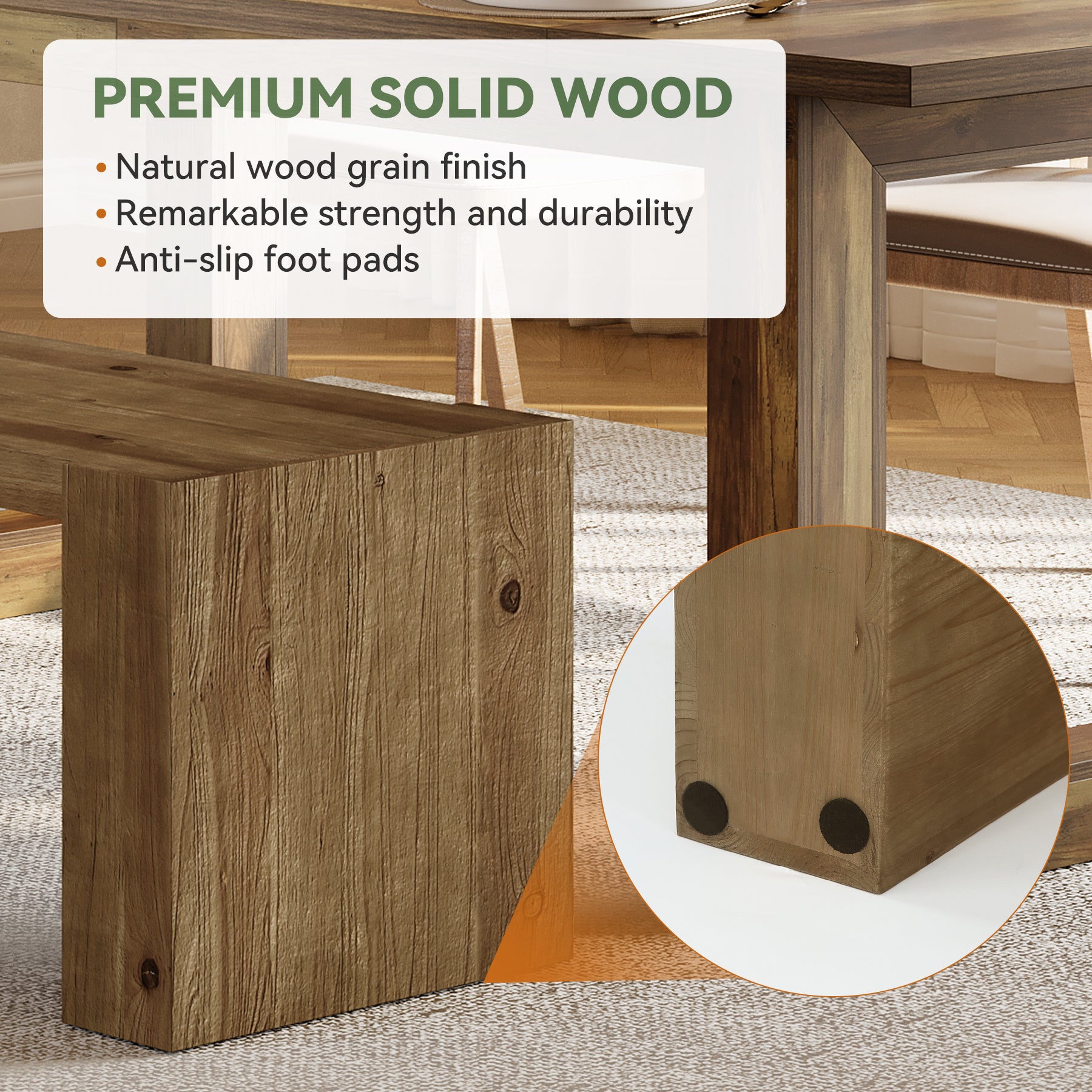 59" Long Dining Bench, Solid Wood Kitchen Table Bench Seat