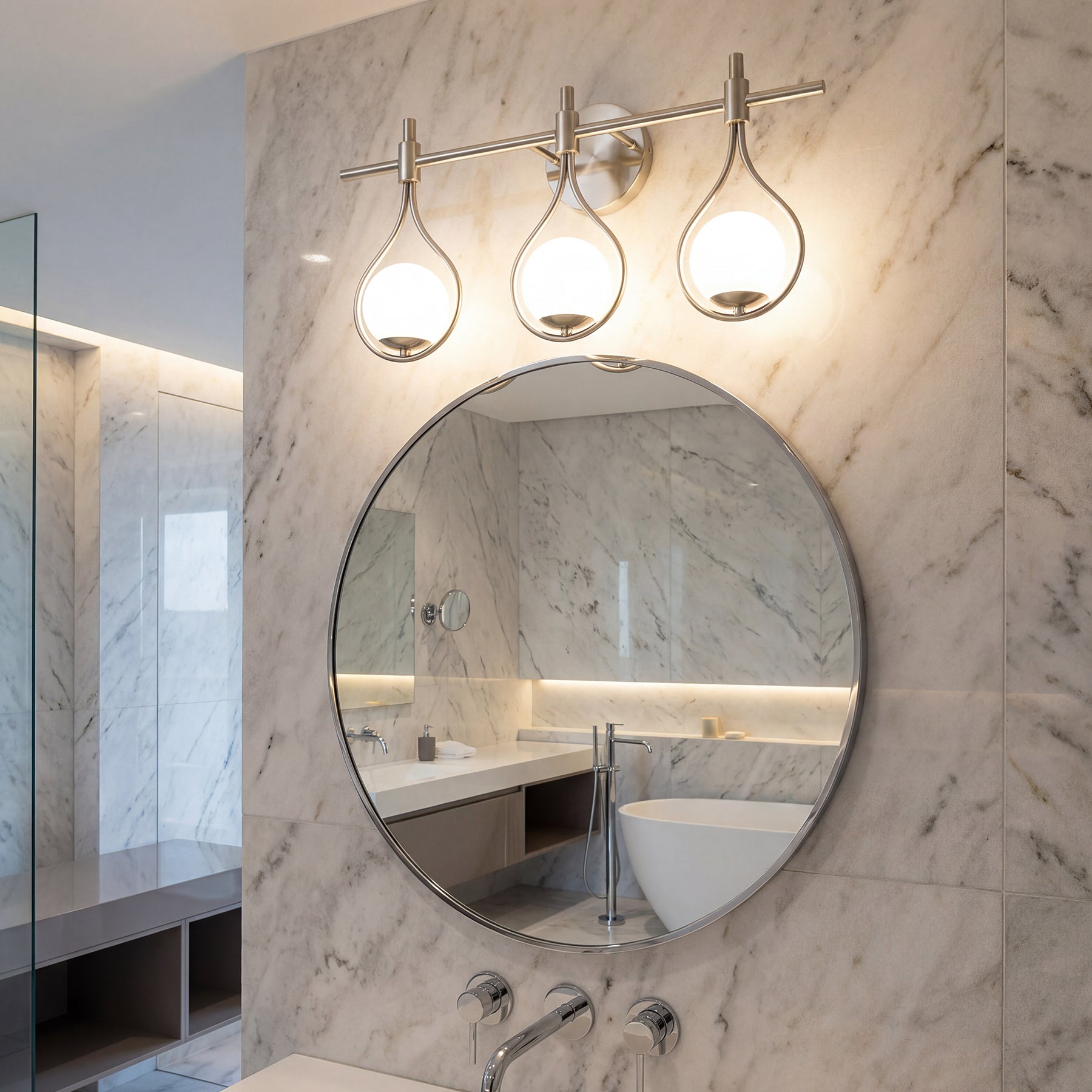 3-Light Bathroom Vanity Light, 22.5" Wall Lighting Fixture with Glass Shades