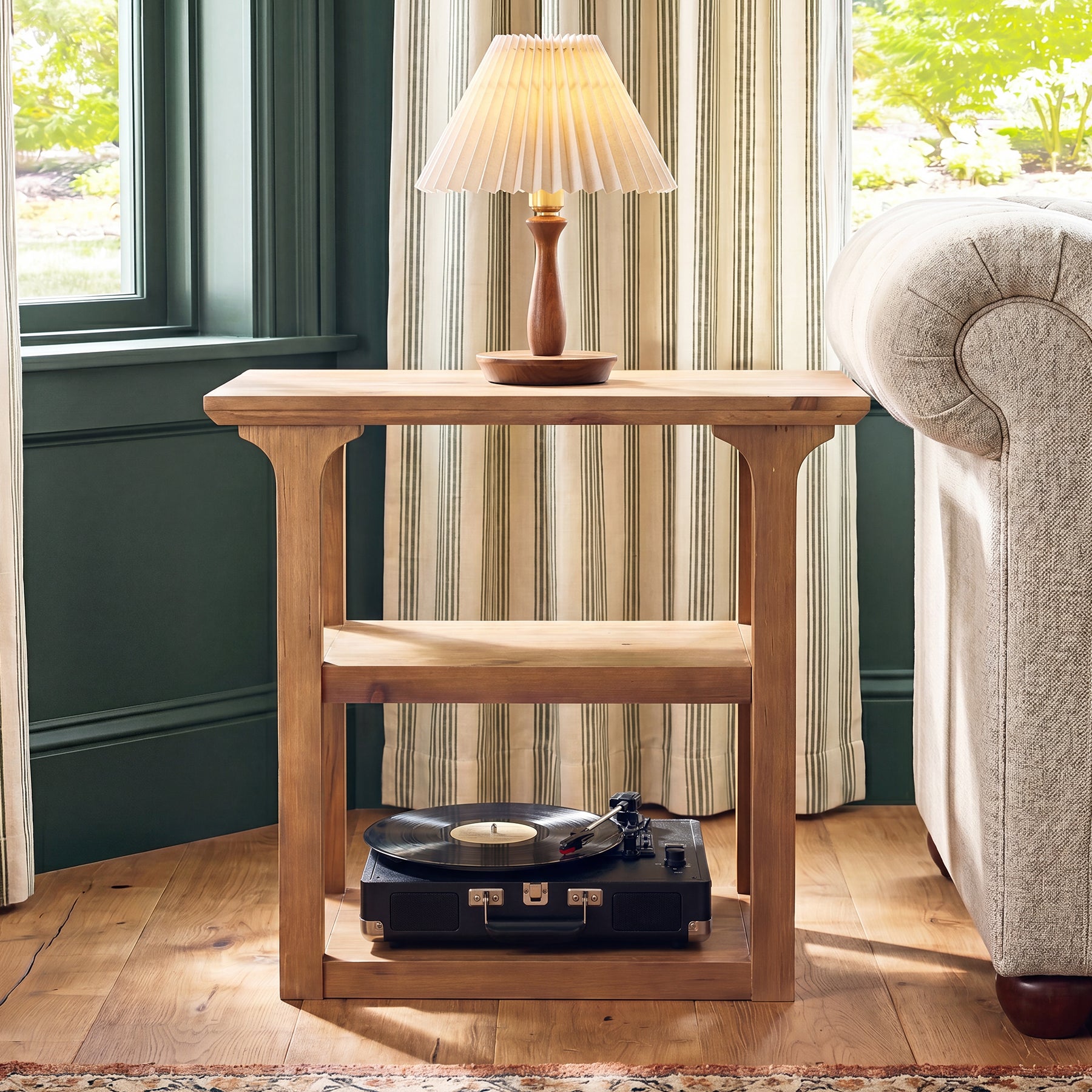 23.62" Solid Wood End Table, Farmhouse Side Table with 3-Tier Shelf for Living Room