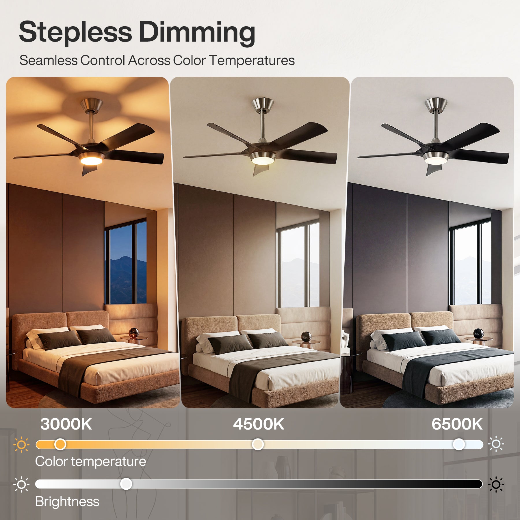 52" Ceiling Fan, Modern 5-Blade Dimmable LED Reversible Fan Light for Living Room