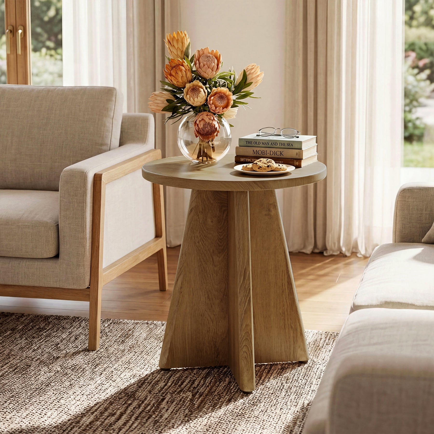 Tribesigns 19.7" Round End Table, Wooden Side Table for Living Room