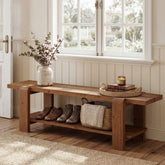 Tribesigns 63" Solid Wood Entryway Bench, Farmhouse Shoe Storage Bench for Hallway 3