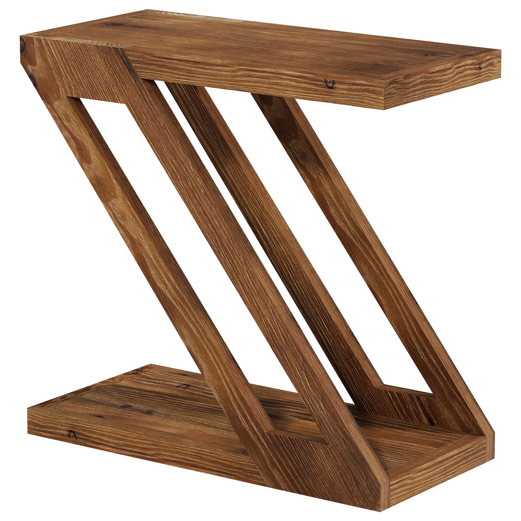 Solid Wood End Table, Z-Shaped Side Table with 2-Tier Storage