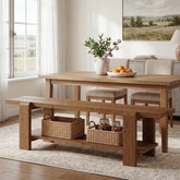63" Farmhouse Dining Bench, Solid Wood Kitchen Bench Dining Seat 3