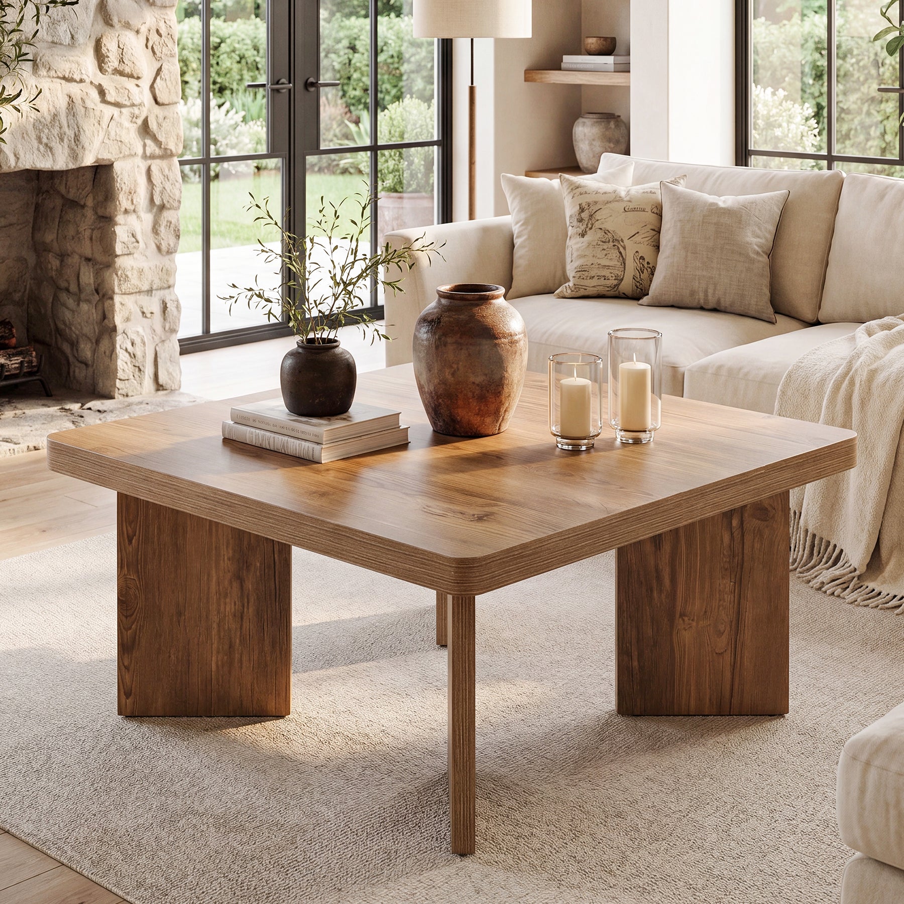 Tribesigns 31.5-Inch Farmhouse Coffee Table with Thickened Tabletop, Square Wood Center Table for Small Spaces