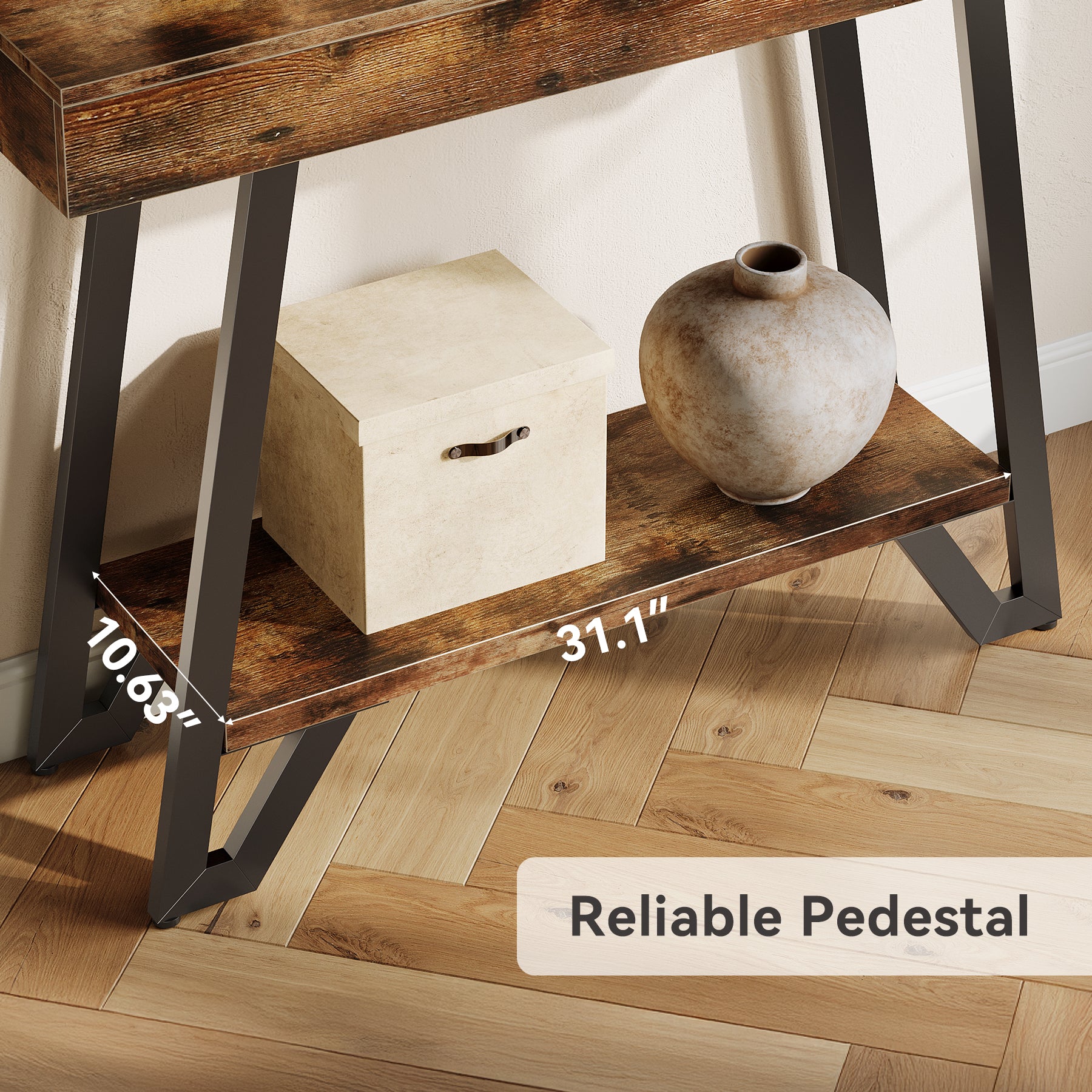 41“ Industrial Console Table with Geometric Metal Frame, 2-Tier Rustic Entryway Sofa Table