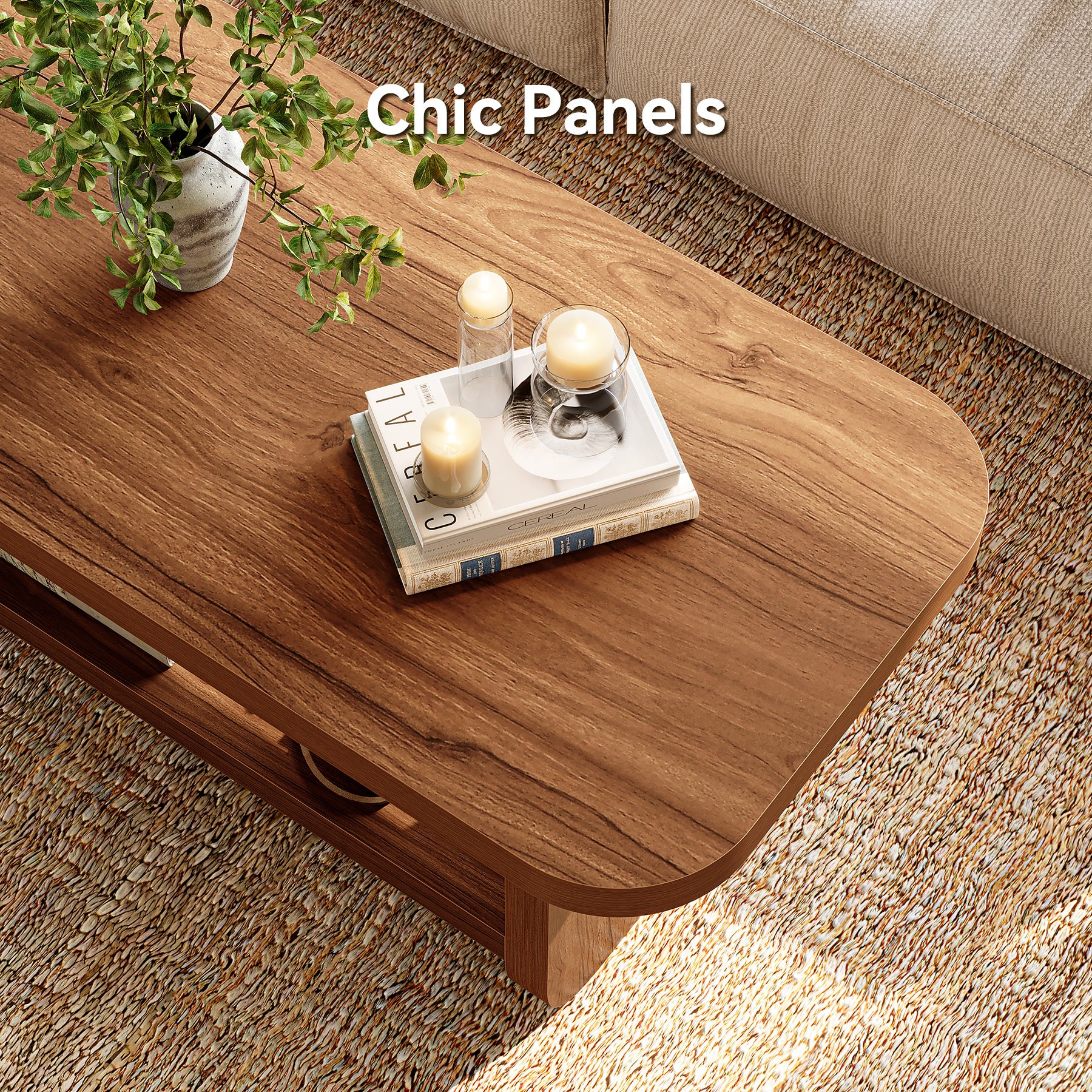 47.2" Coffee Table, Modern Farmhouse Center Table with Open Storage