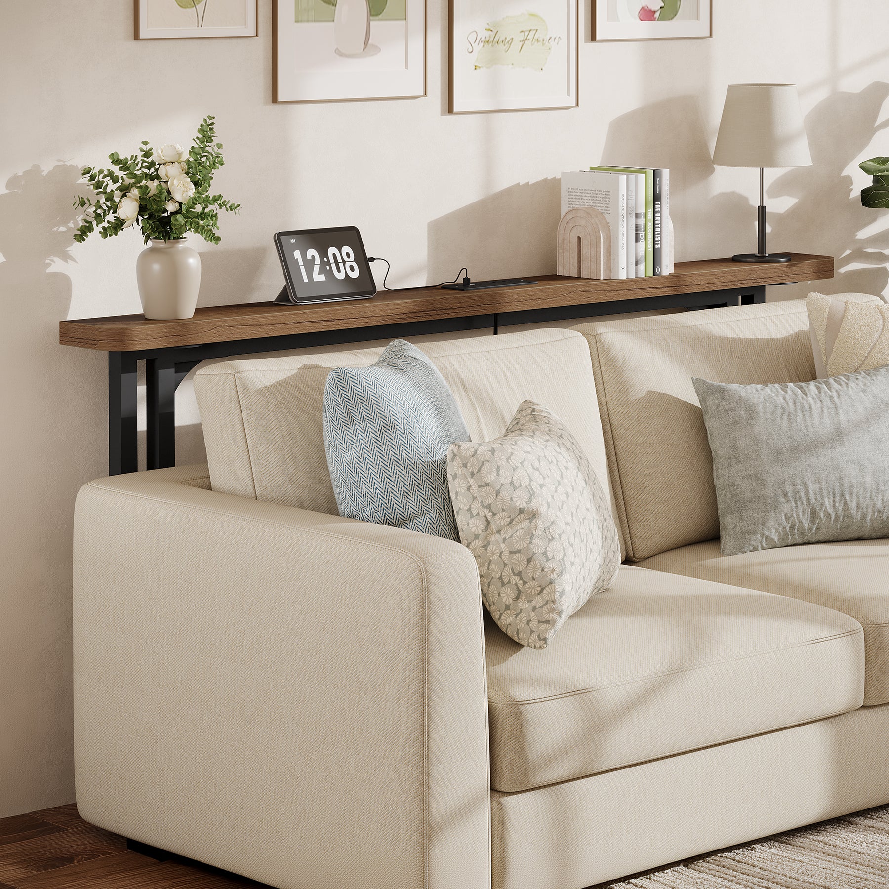 70.9" Narrow Console Table, Skinny Sofa Table with Power Outlet for Living Room
