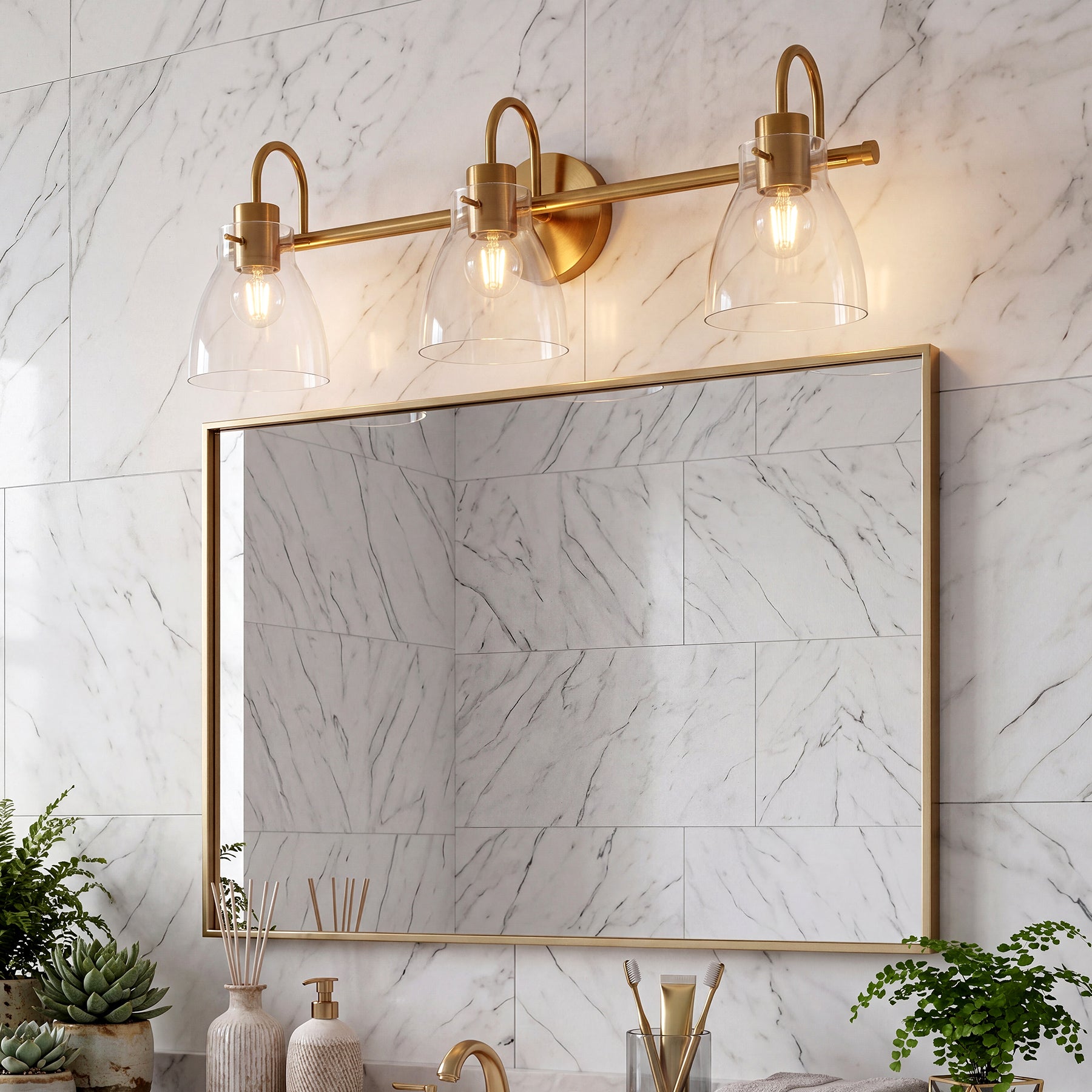 Bathroom Light Fixtures, 3-Light Vanity Lights with Clear Glass Shade