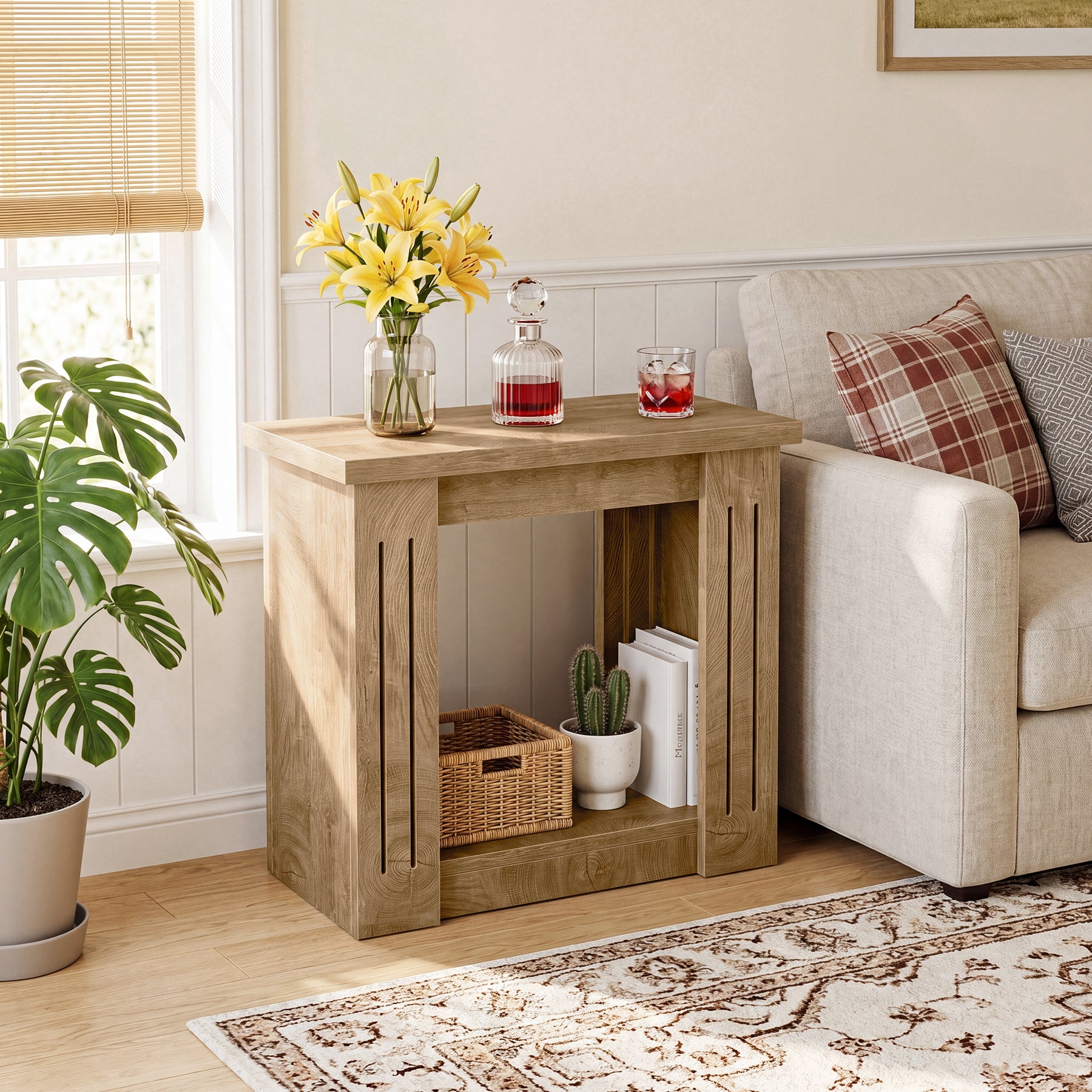 2-Tier Farmhouse End Table, 23.6" Side Table Nightstand with Storage for Living Room