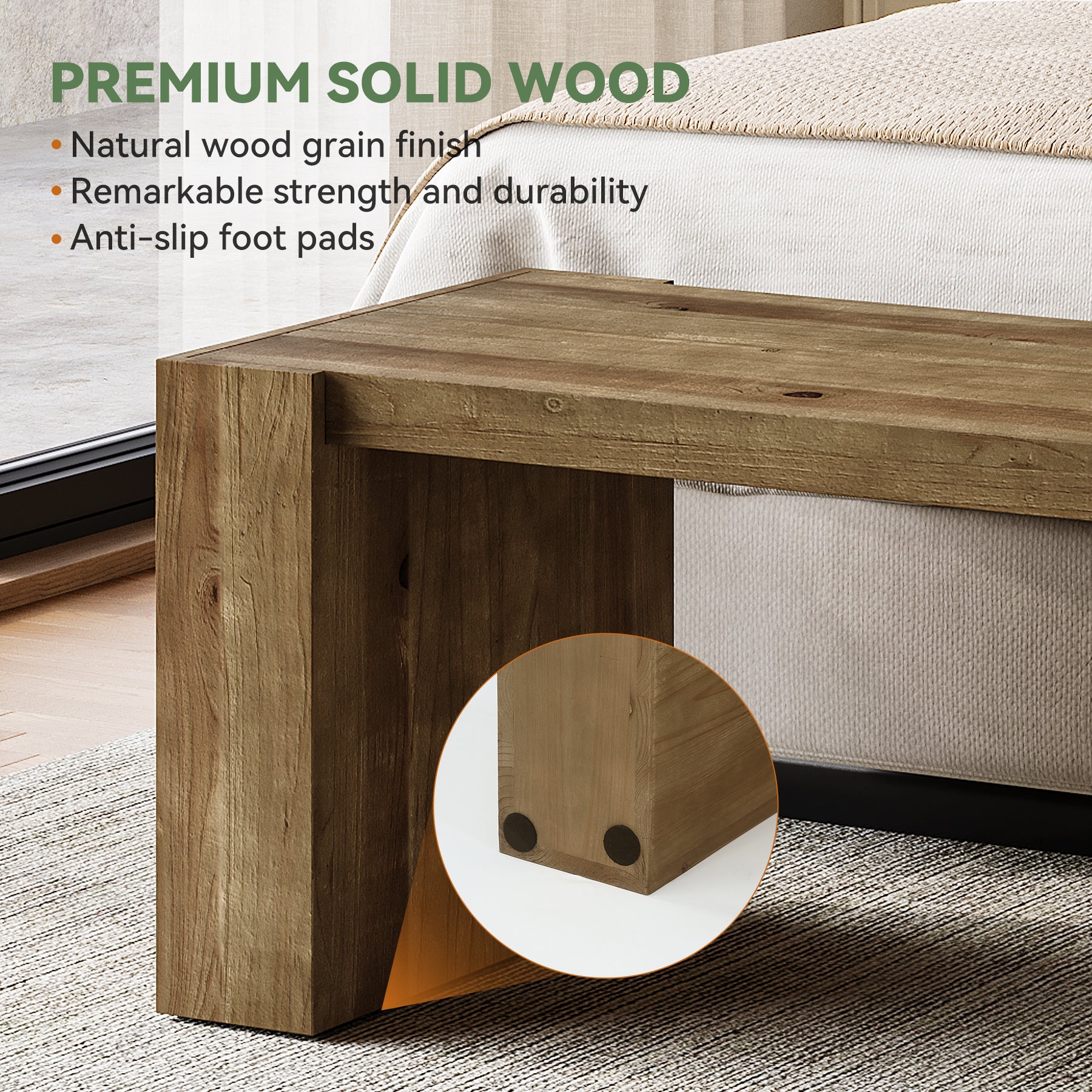 59" Entryway Bench, Solid Wood Bench Seat TV Stand with Sturdy Frame