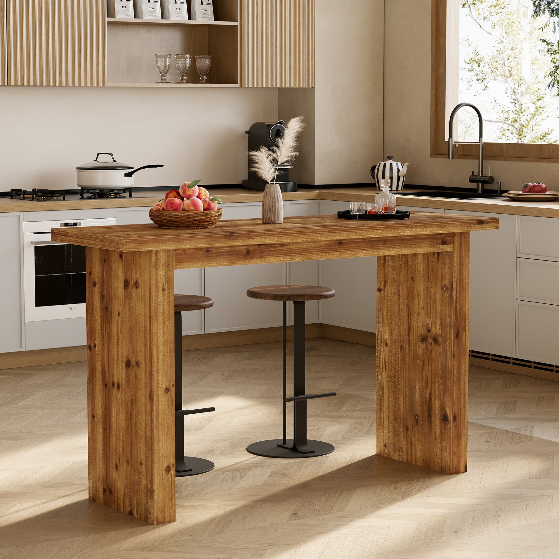 Solid Wood Bar Table, 63" Counter Height Pub Table with Sturdy Base