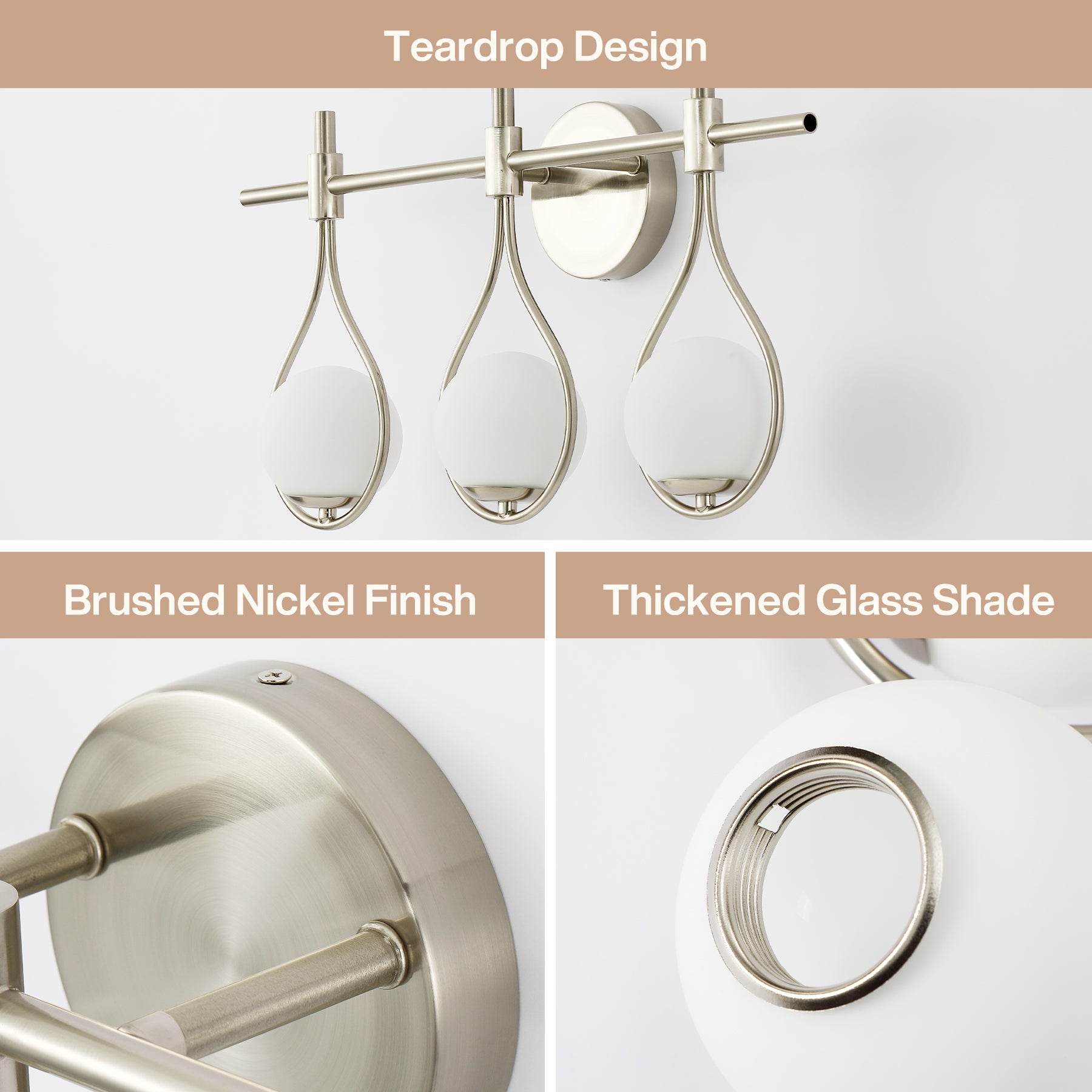 3-Light Bathroom Vanity Light, 22.5" Wall Lighting Fixture with Glass Shades