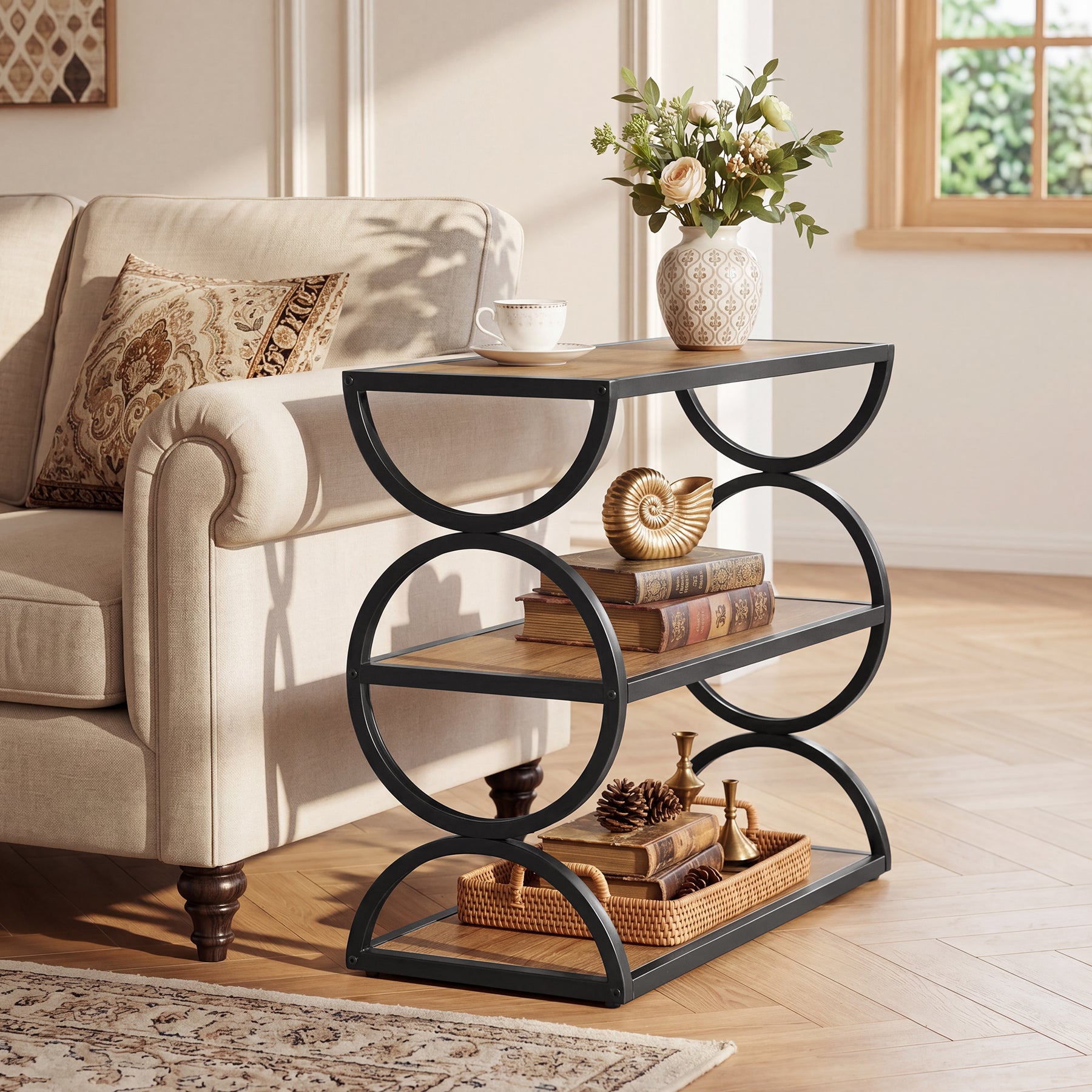 23.6” Industrial Nightstand, Bedside Table  With 3-Tier Open Shelves For Small Bedrooms