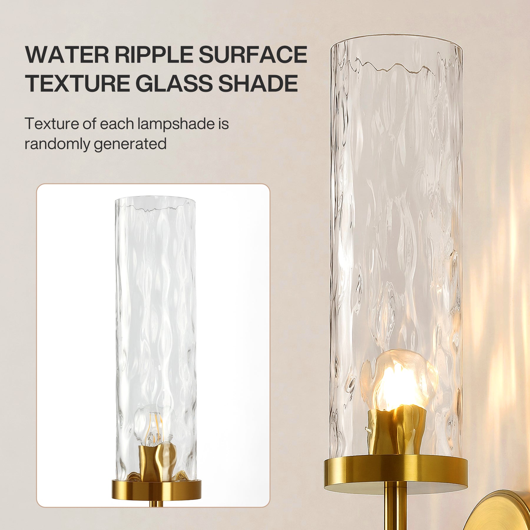 21.85" Modern Wall Sconces Set of 2, Bathroom Vanity Light Fixtures with Water Ripple Glass Shade