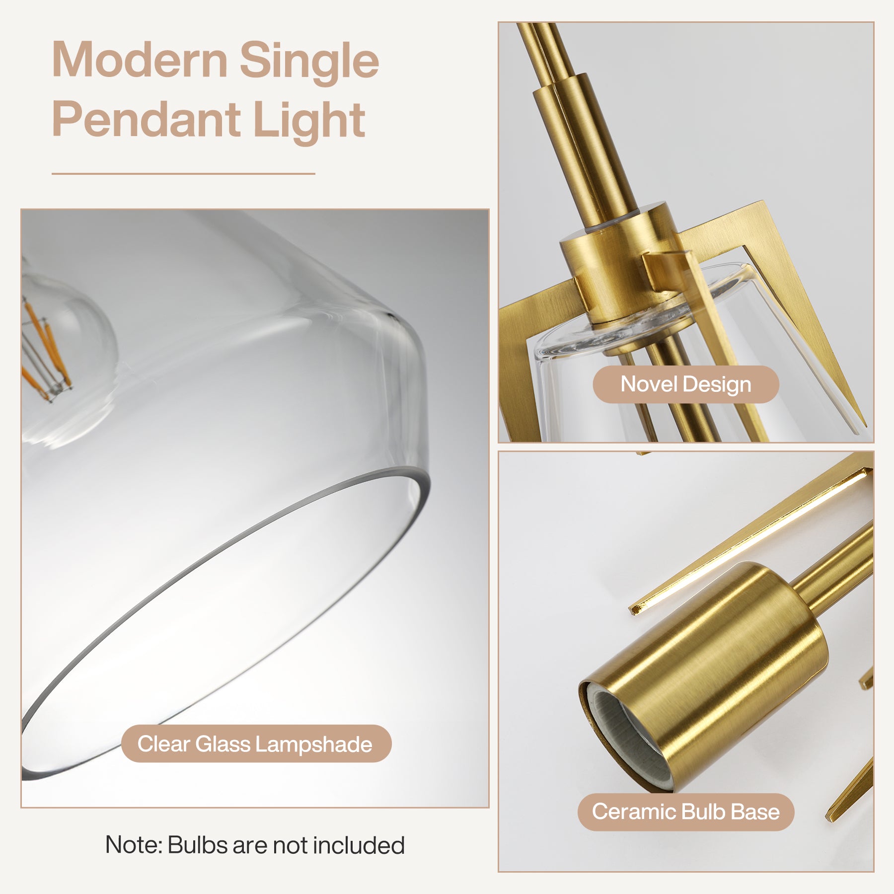 8.5" Single Pendant Light , Modern Hanging Light Fixture with Clear Glass Shade