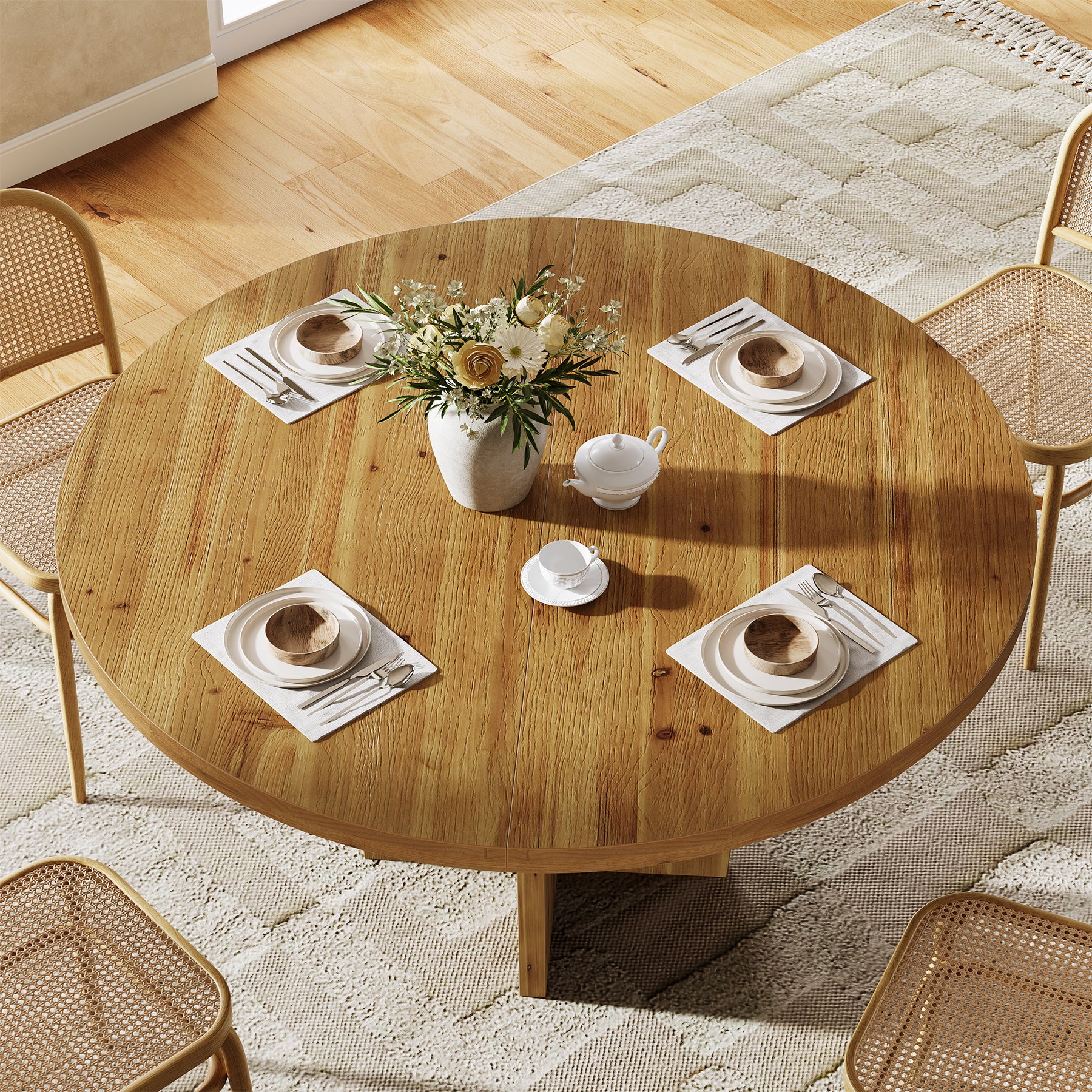 Solid Wood Round Dining Table, 47.2" Farmhouse Kitchen Table for 4-6 People