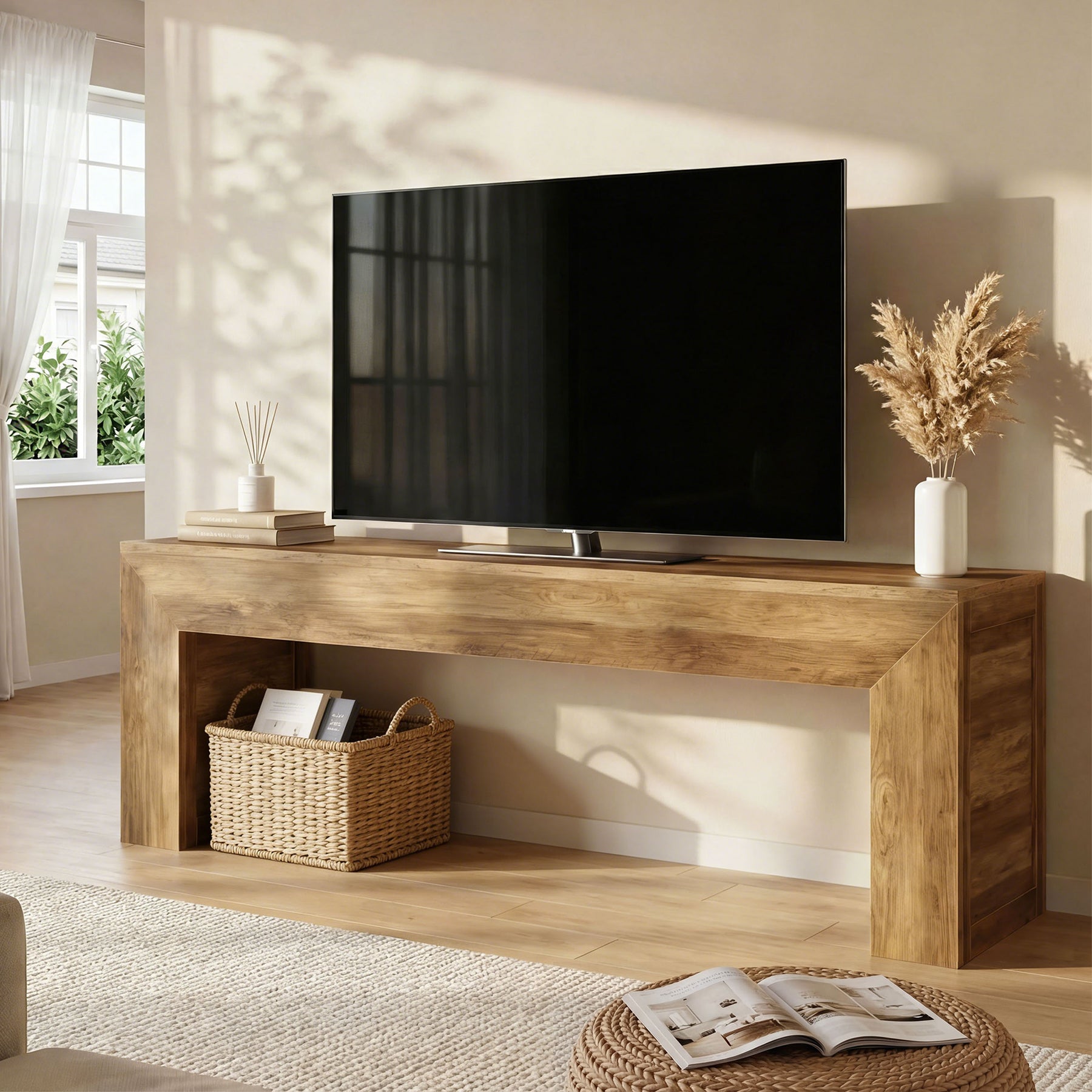 63" Farmhouse TV Stand for 55–75 Inch TVs – Wooden Media Console Entertainment Center