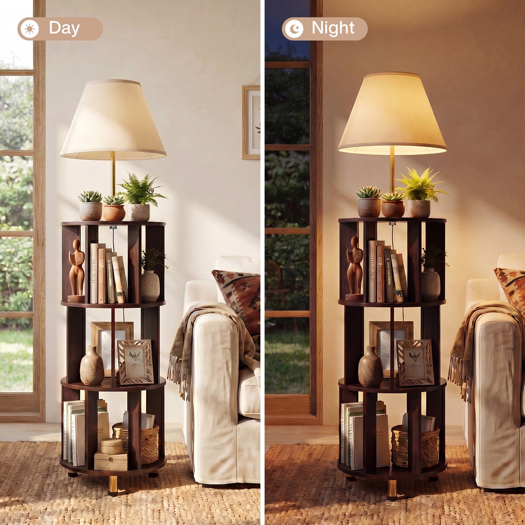 Floor Lamp with 3-Tier Open Bookshelf, 62.2" Tall Standing Lamp for Home Office