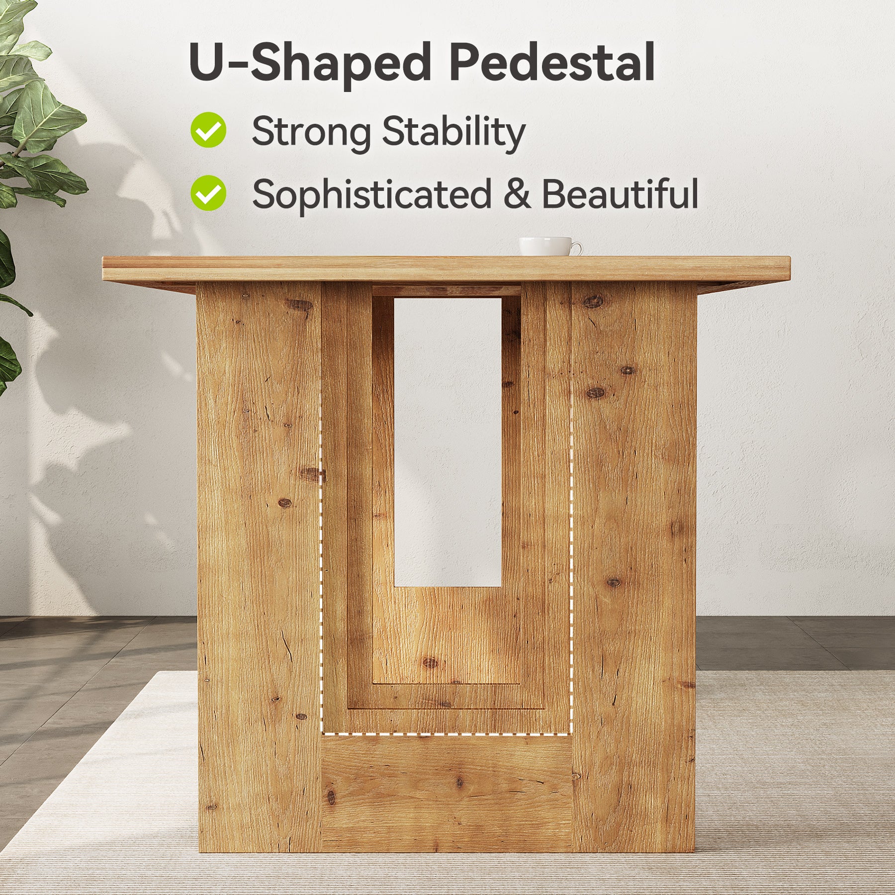 63" Solid Wood Farmhouse Dining Table for 6, Rectangular Wooden Kitchen Table