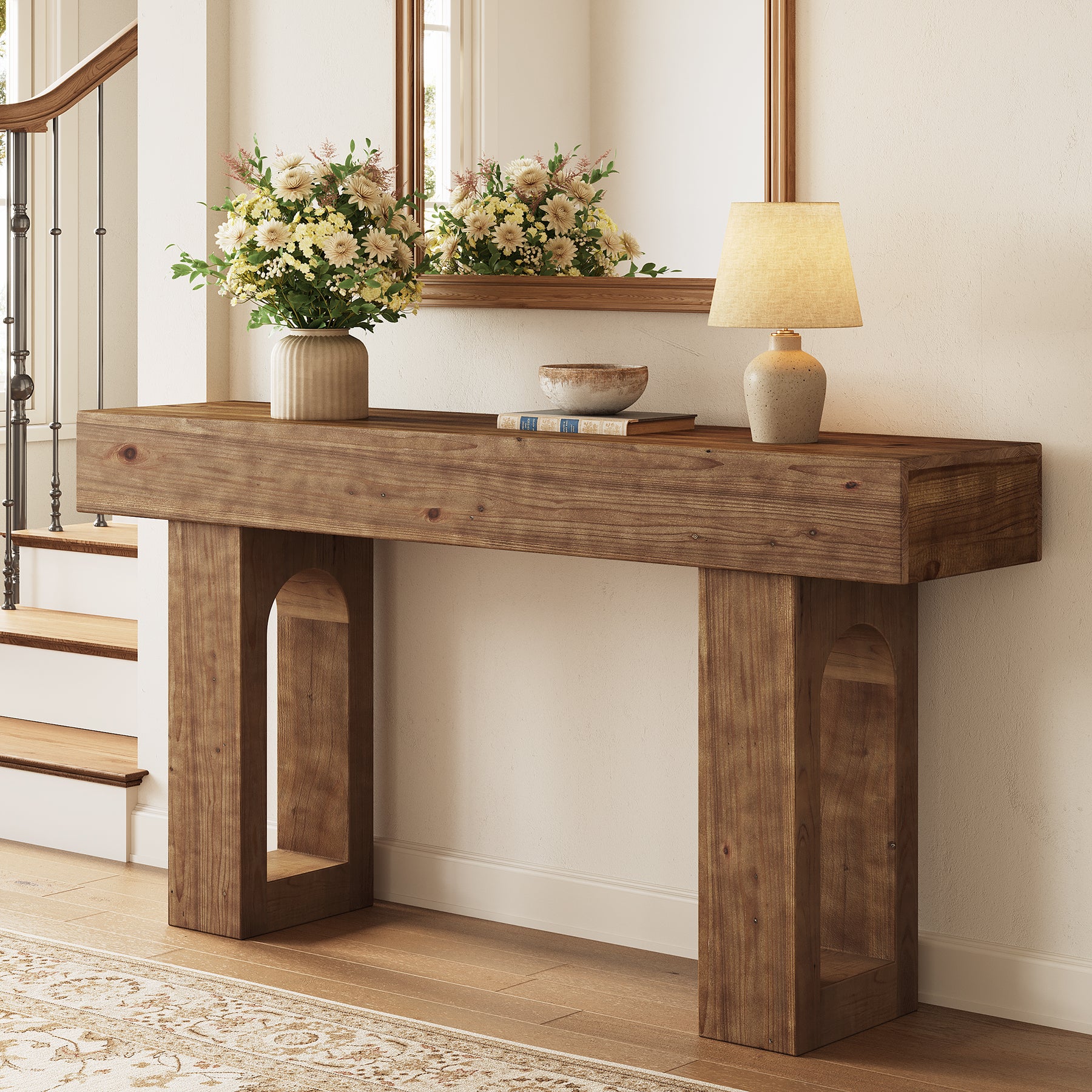 Solid Wood Console Table, 63" Farmhouse Entryway Sofa Table Behind Couch