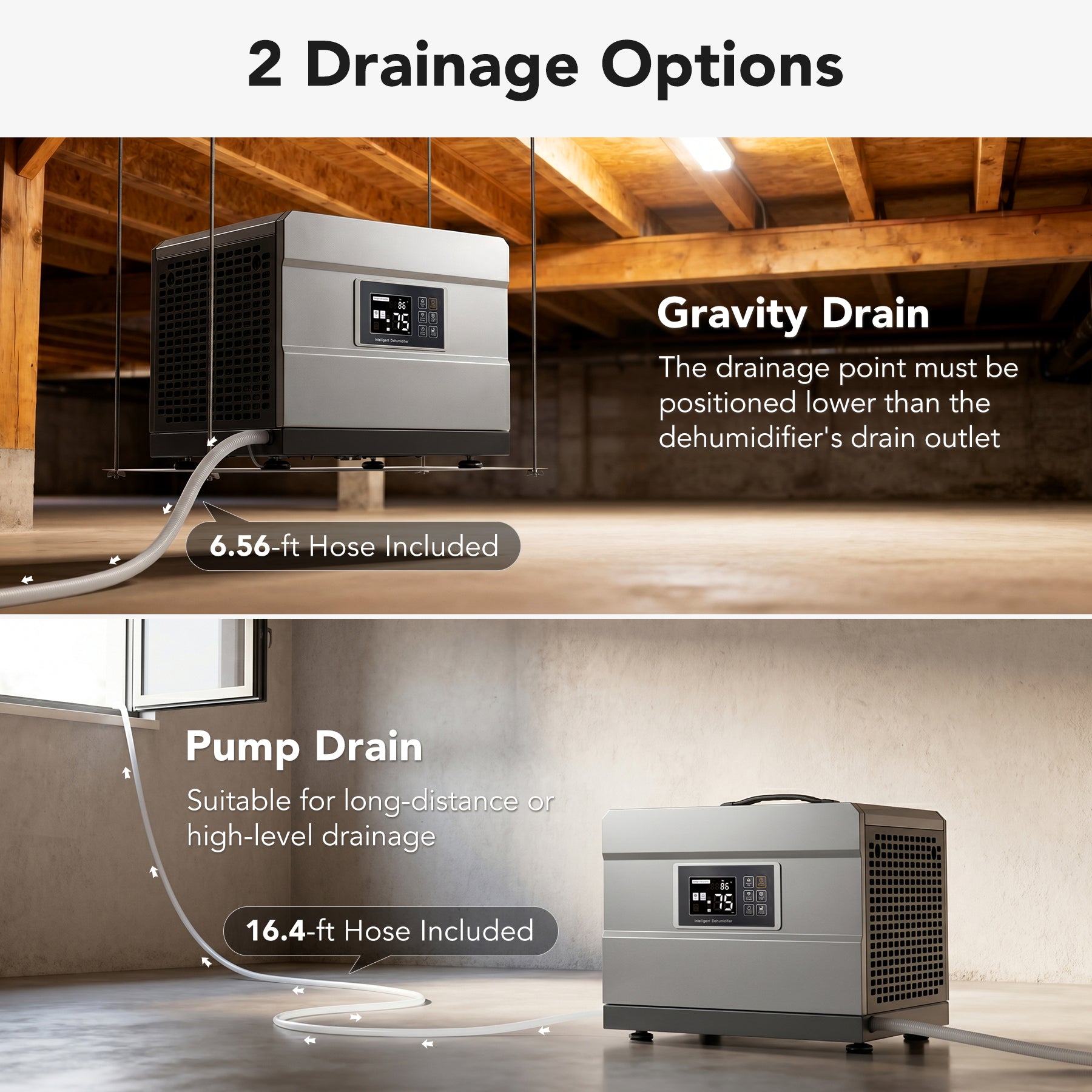 70 Pints Commercial Dehumidifier with Pump & Drain Hose for 1000 Sq. Ft, Auto Defrost, Washable Filter