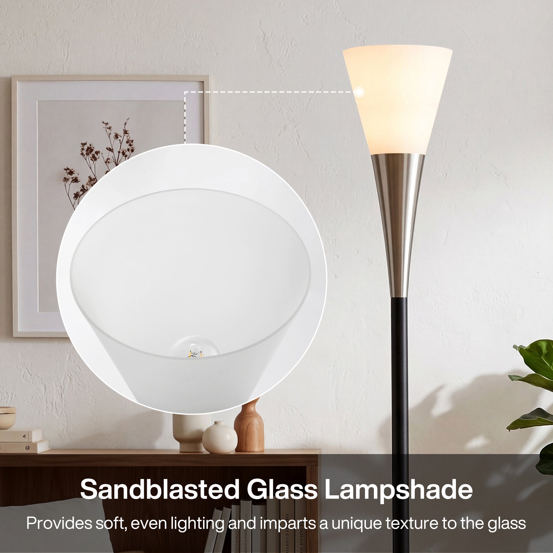 72.8" Floor Lamp with Sandblasted Glass Lampshade & Foot Pedal Switch