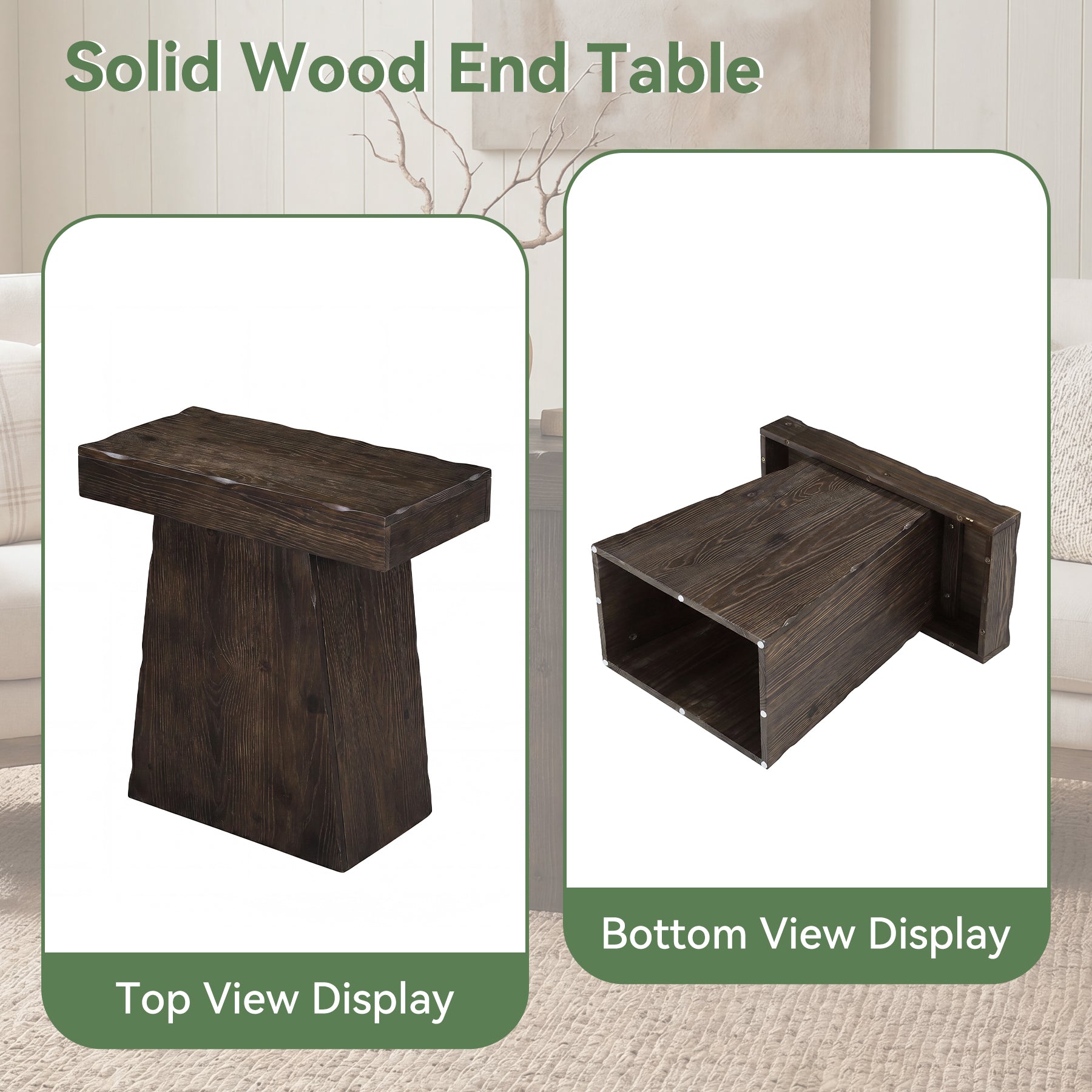 Tribesigns 23.6-Inch Solid End Table, Stable Wood Side Table with Trapezoid Base for Living Room and Small Space