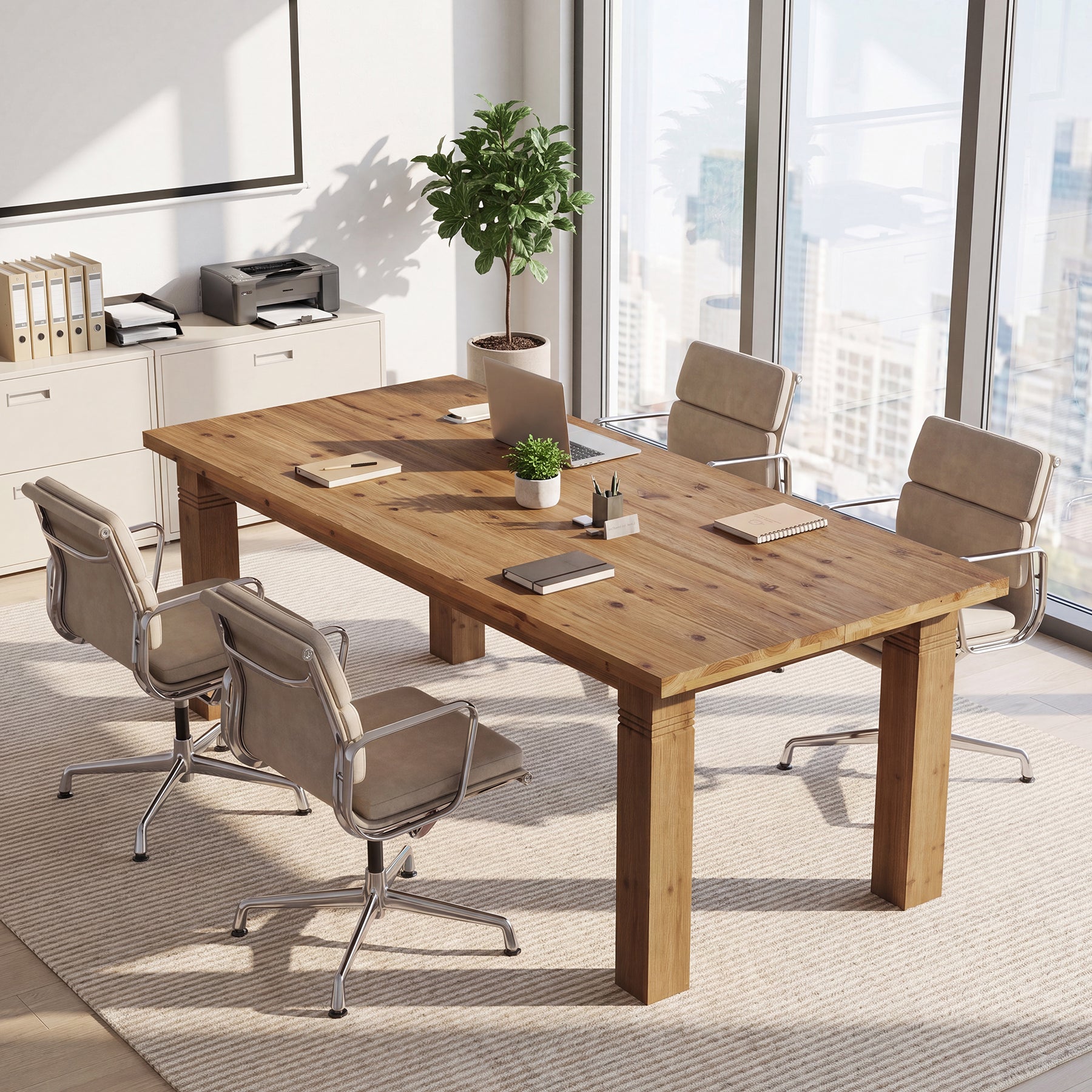 63" Solid Wood Computer Desk, Farmhouse Executive Desk with Heavy-Duty Legs