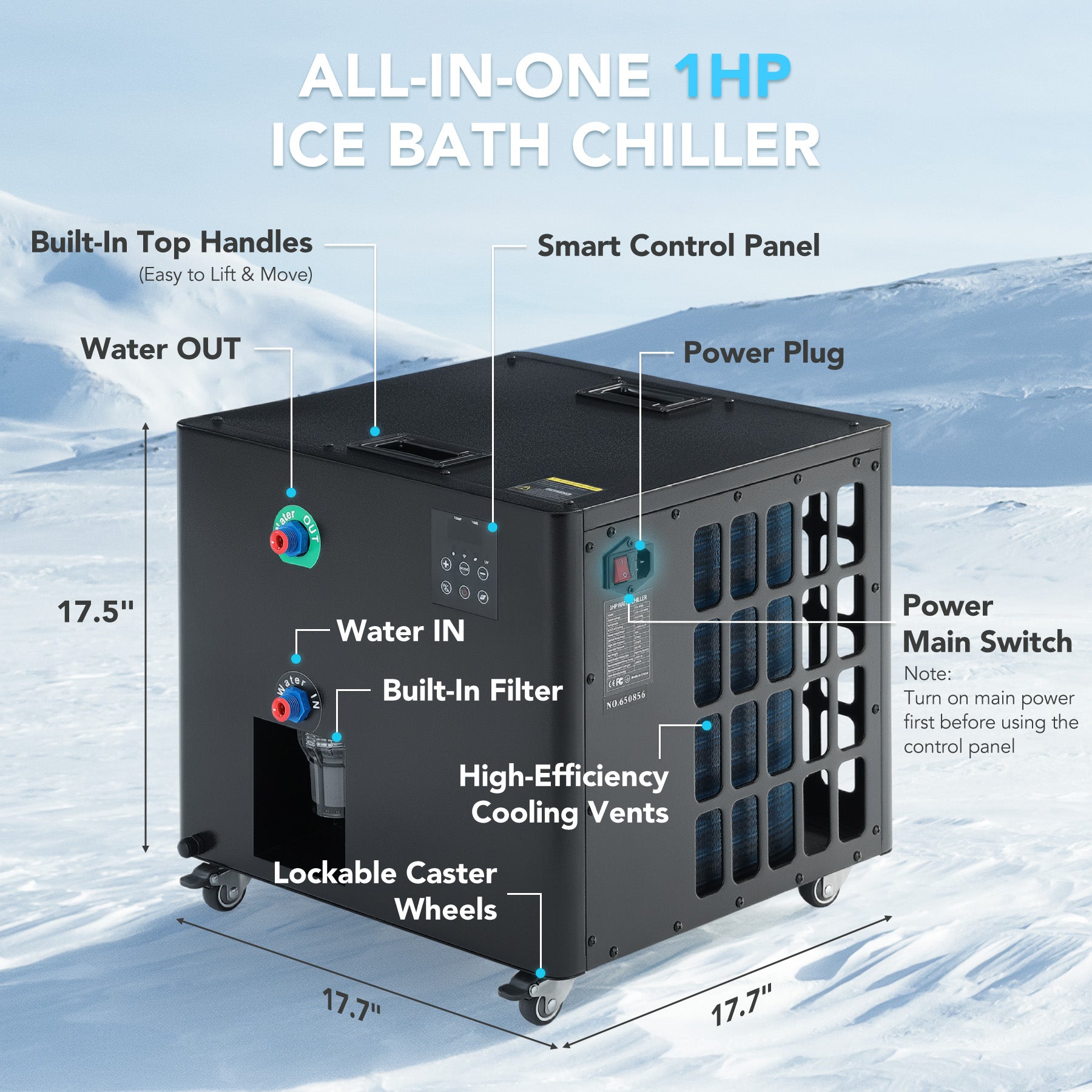 1HP All-in-One Ice Bath Chiller – APP & Manual Dual Control Cools 300L to 37.4°F in 4.5 Hrs