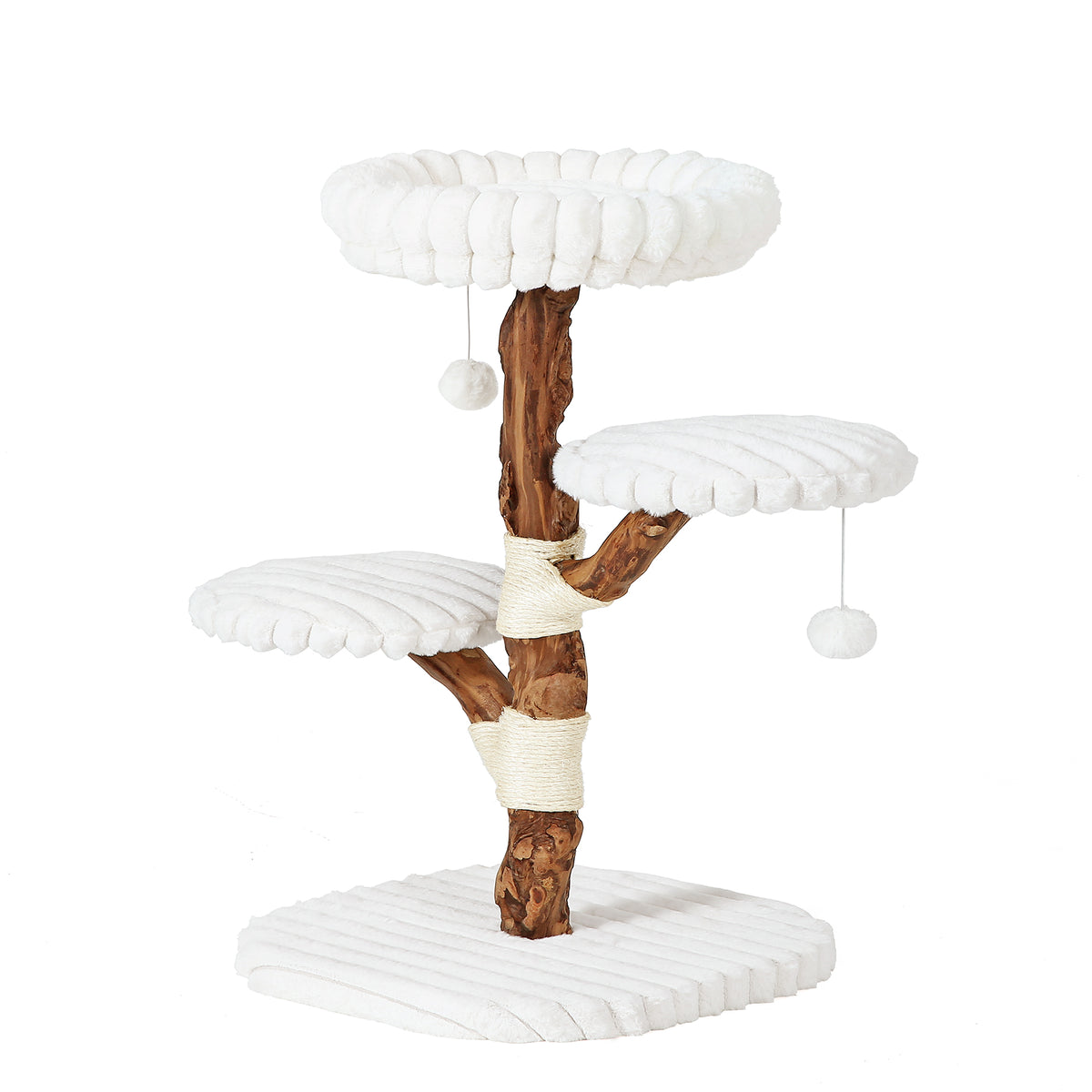 32" Tall Solid Wood Cat Tree with Scratching Posts, Modern Multi-Level Kitten Tower
