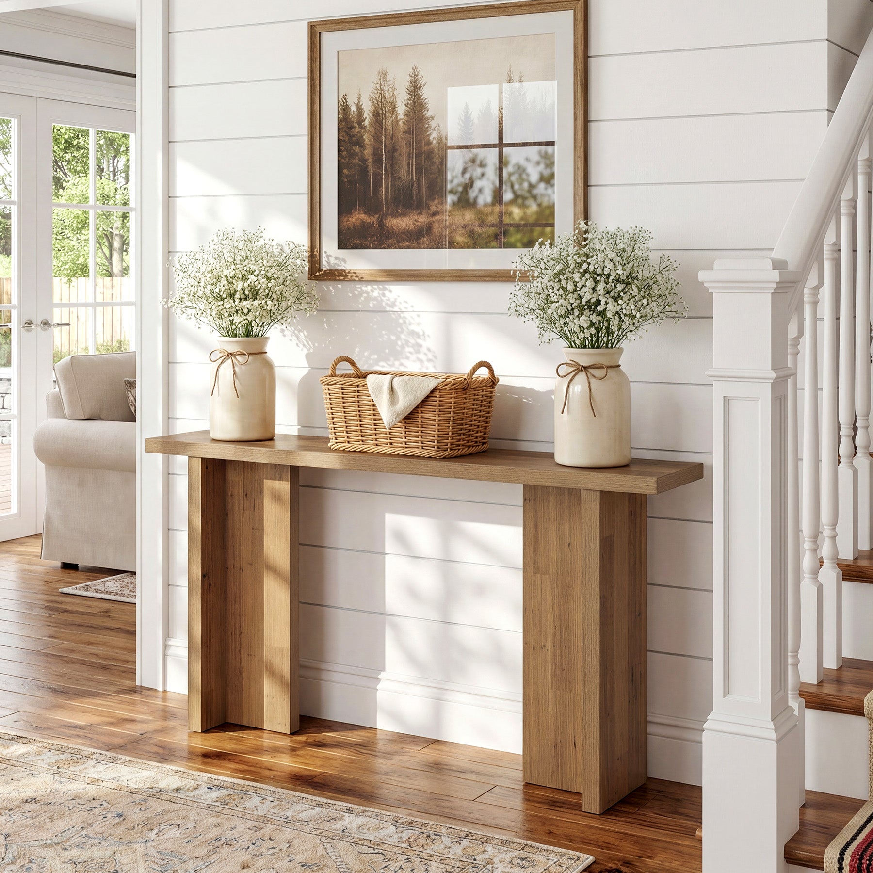 63" Narrow Console Table, Modern Entryway Sofa Table with Thick Wood-Grain Top