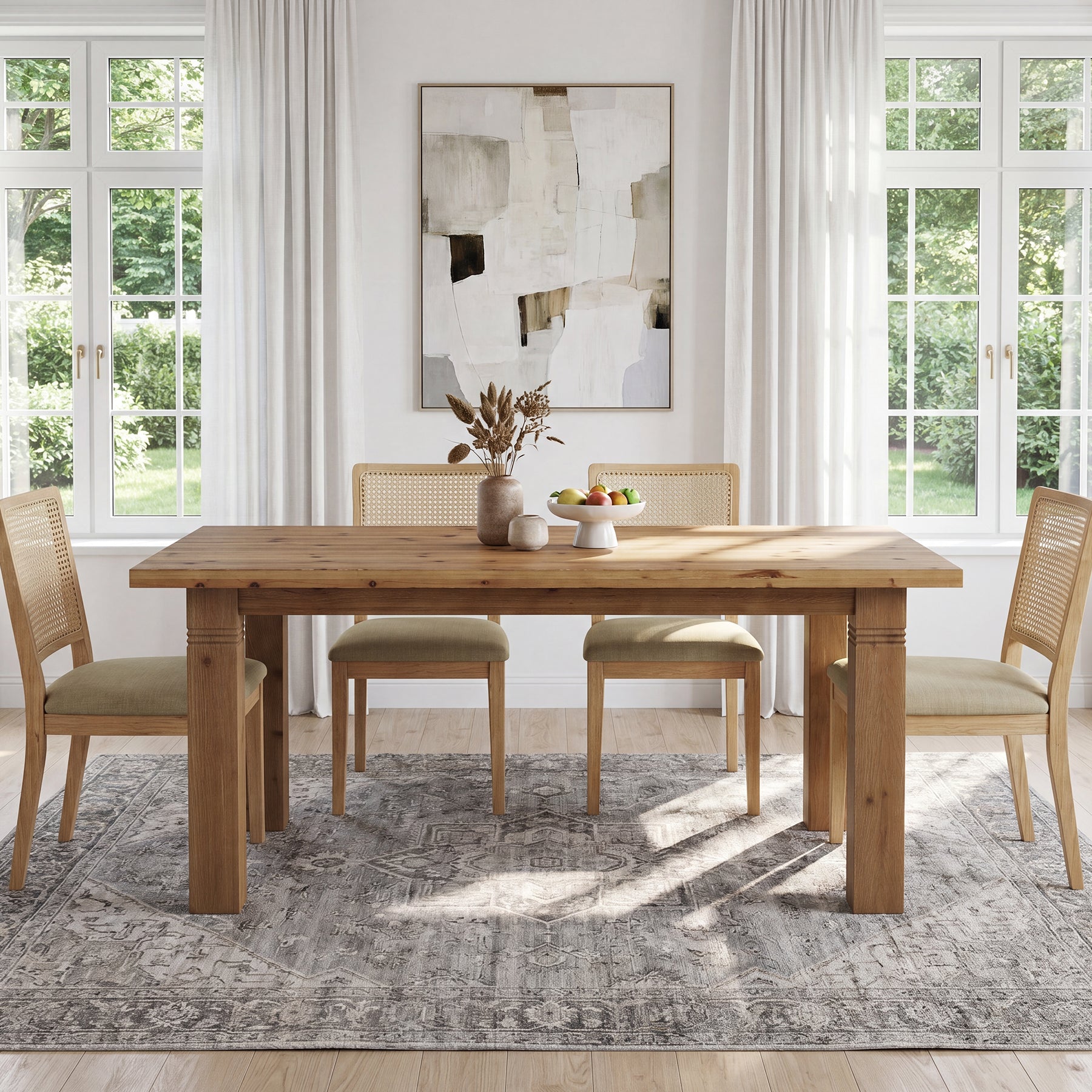 63" Solid Wood Dining Table for 4-6 People, Rectangular Kitchen Tables with Sturdy Legs