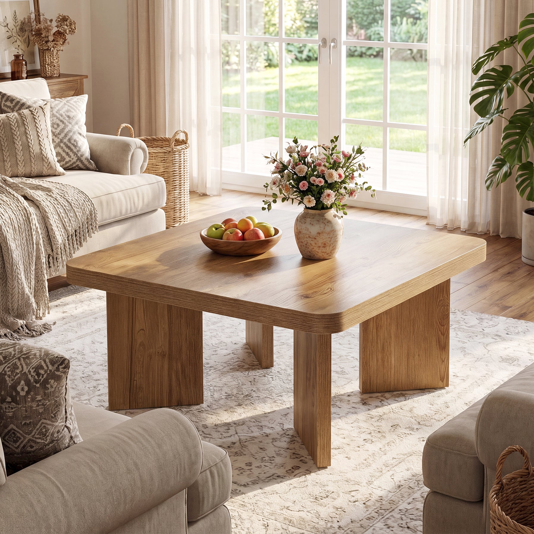 Tribesigns 31.5-Inch Farmhouse Coffee Table with Thickened Tabletop, Square Wood Center Table for Small Spaces