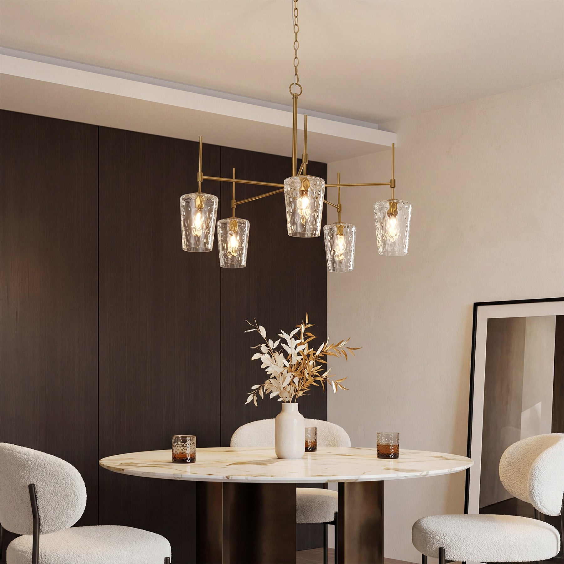 5-Light Chandelier, Modern Pendant Light with Water Ripple Wine Glass Shades