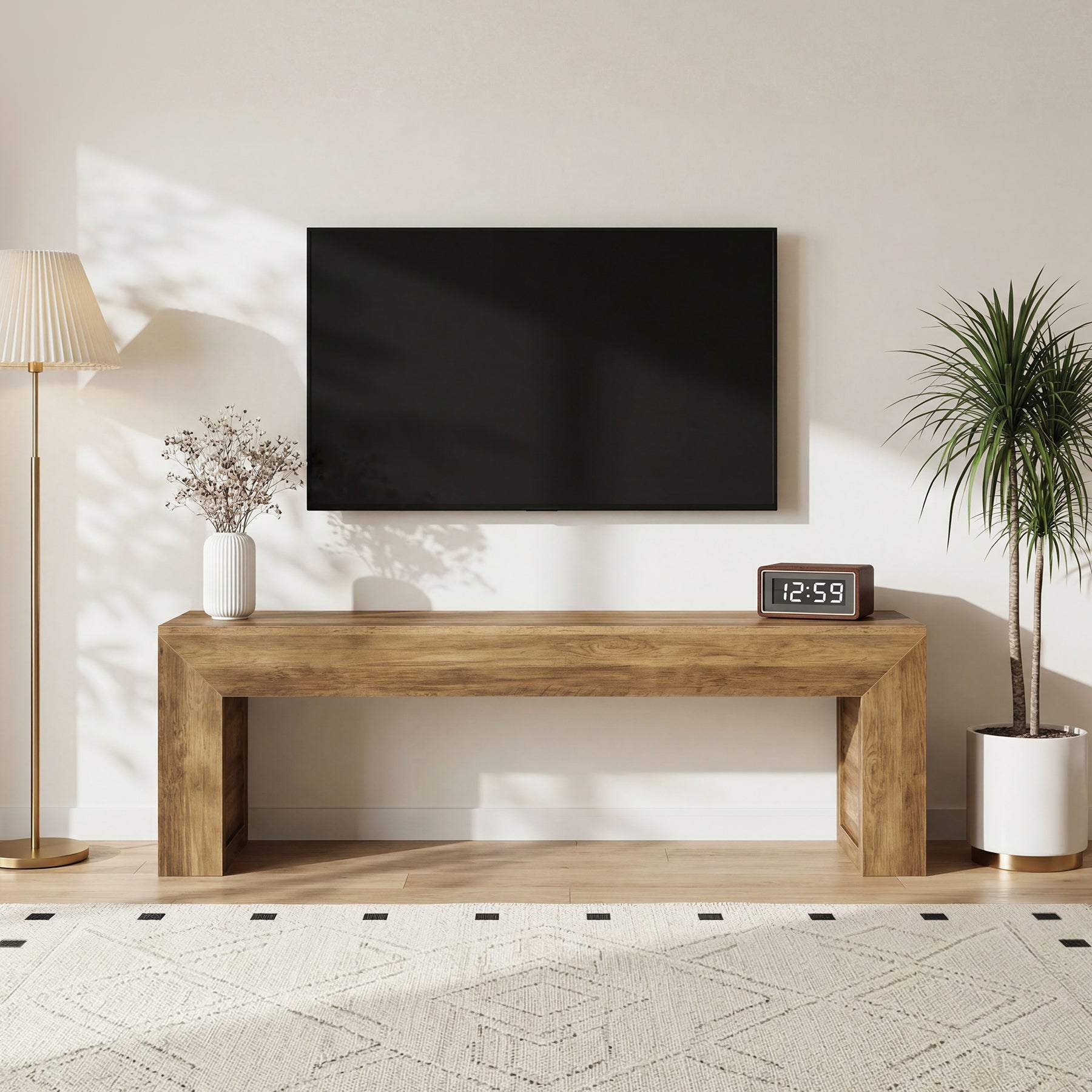 63" Farmhouse TV Stand for 55–75 Inch TVs – Wooden Media Console Entertainment Center