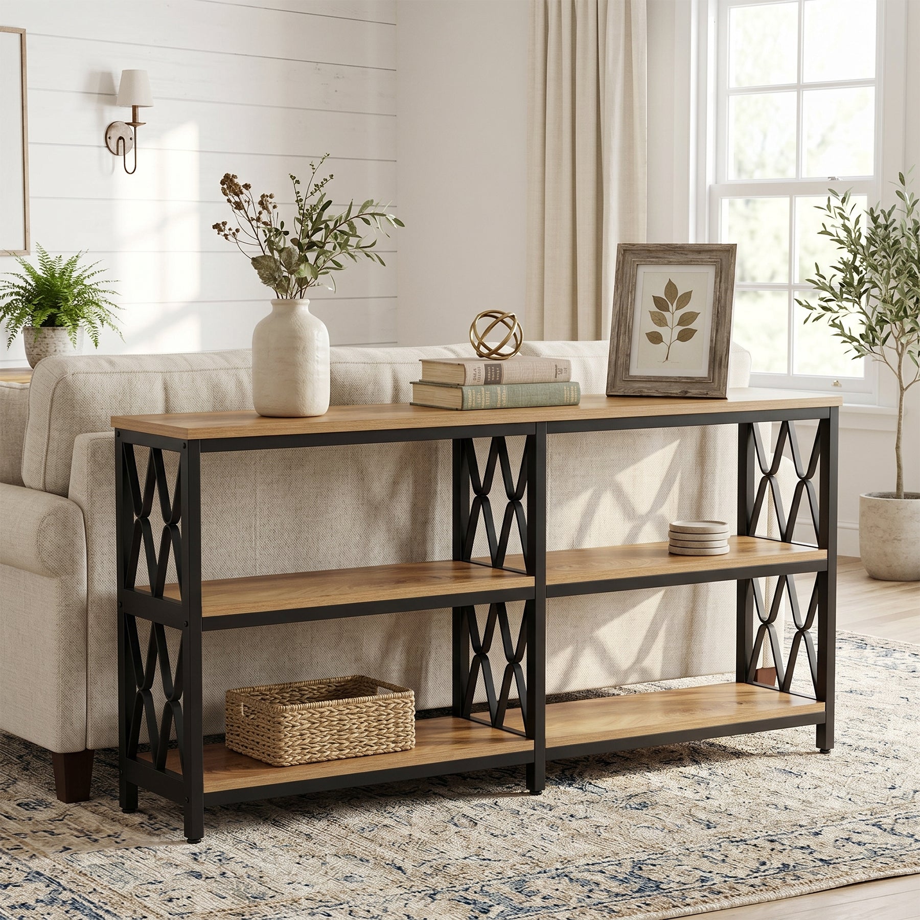 3-Tier Console Table, 70.9" Industrial Sofa Foyer Table for Living Room