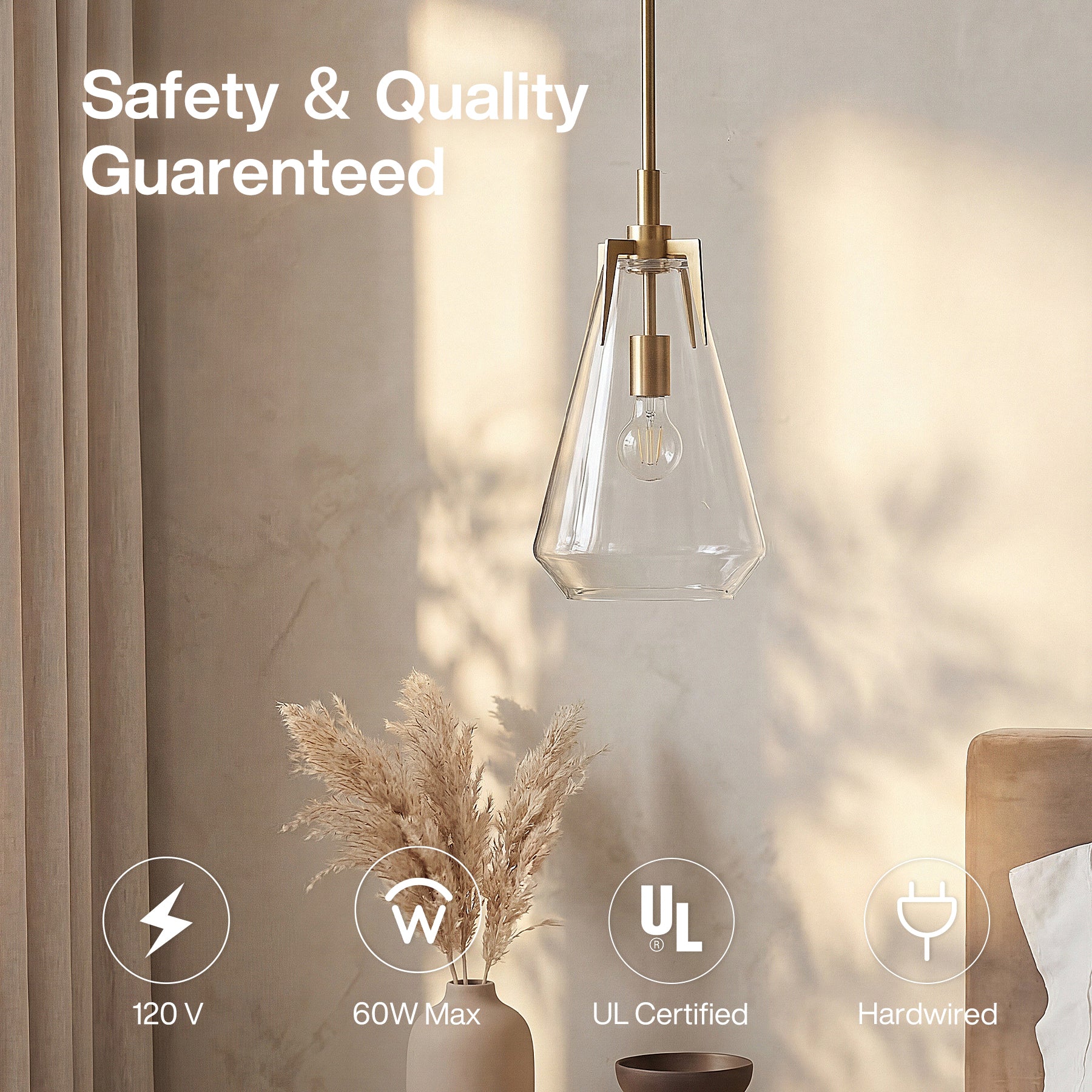 8.5" Single Pendant Light , Modern Hanging Light Fixture with Clear Glass Shade