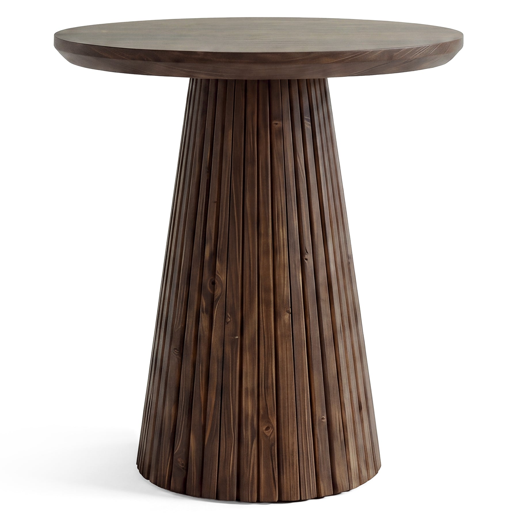 19.7" End Table, Solid Wood Round Pedestal Side Table with Fluted Base