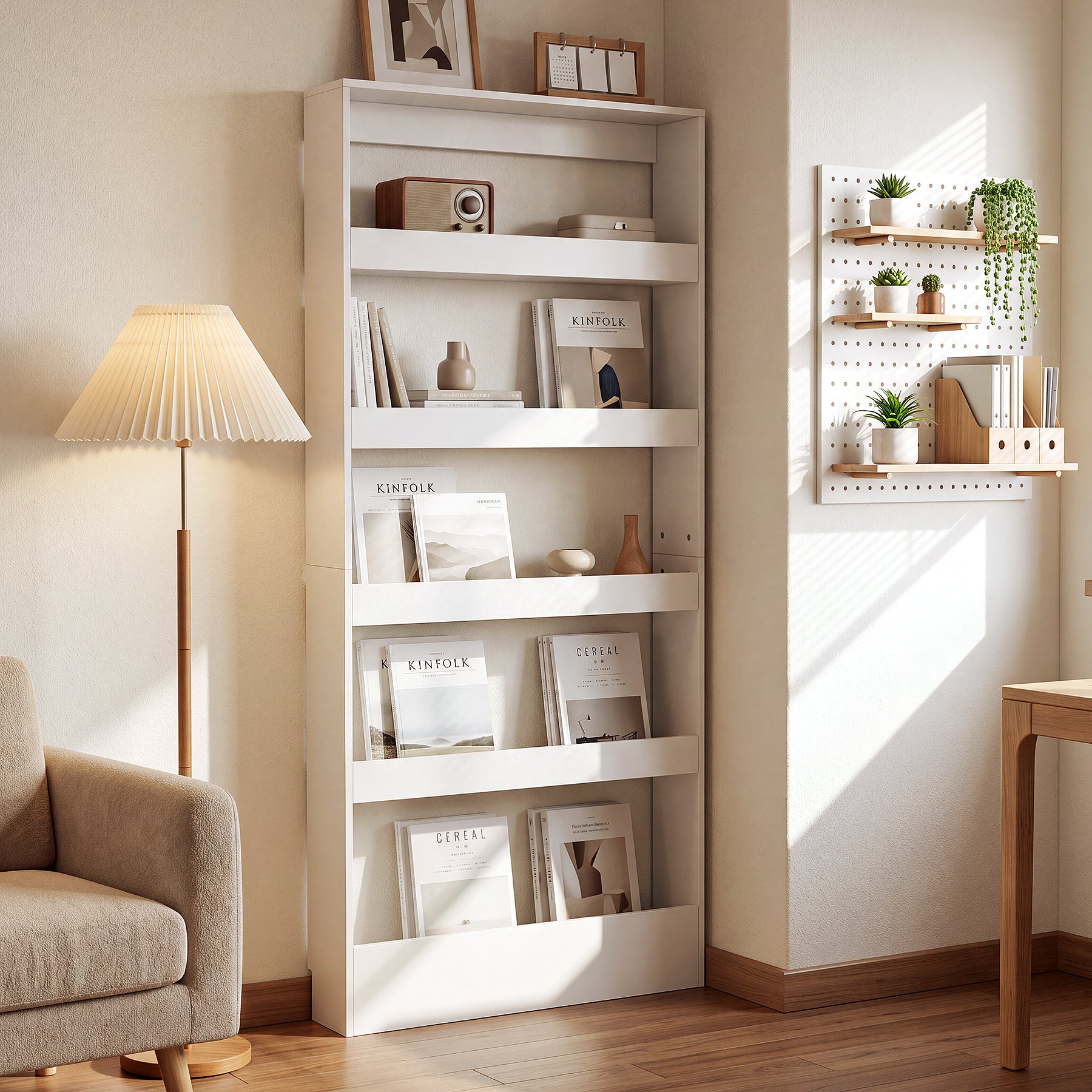 70.8" Slim Bookcase, 5-Tier Bookshelf Wall Mounted Organizer for Living Room & Kitchen