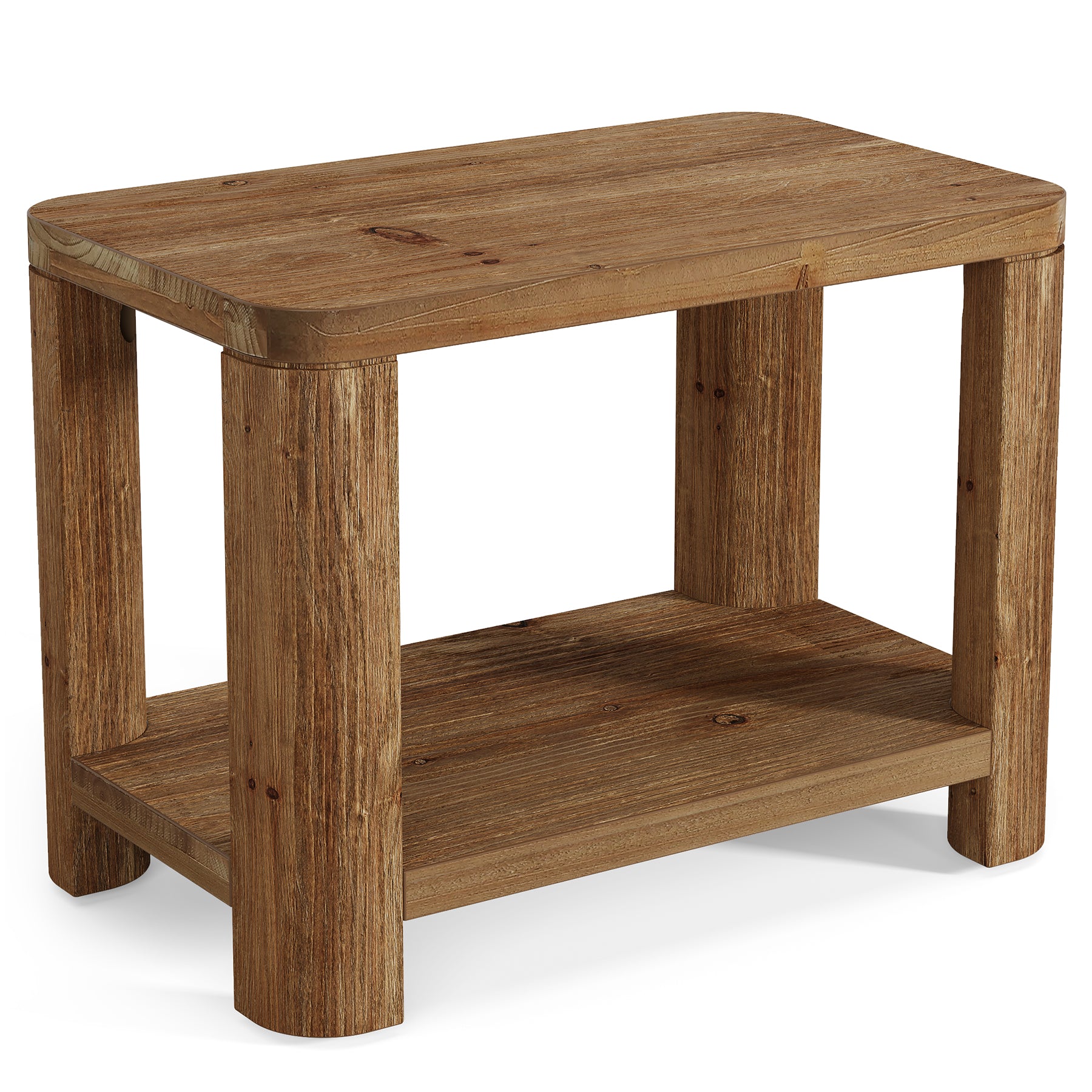 Solid Wood End Table, Rectangle Side Table Nightstand with 2-Tier Shelf