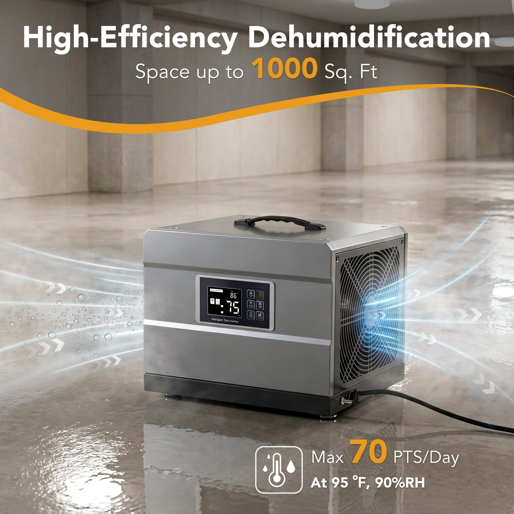 70 Pints Commercial Dehumidifier with Pump & Drain Hose for 1000 Sq. Ft, Auto Defrost, Washable Filter