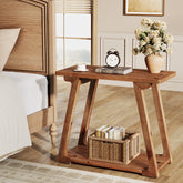 Solid Wood End Table, Narrow Side Table Nightstand with 2-Tier Storage 3