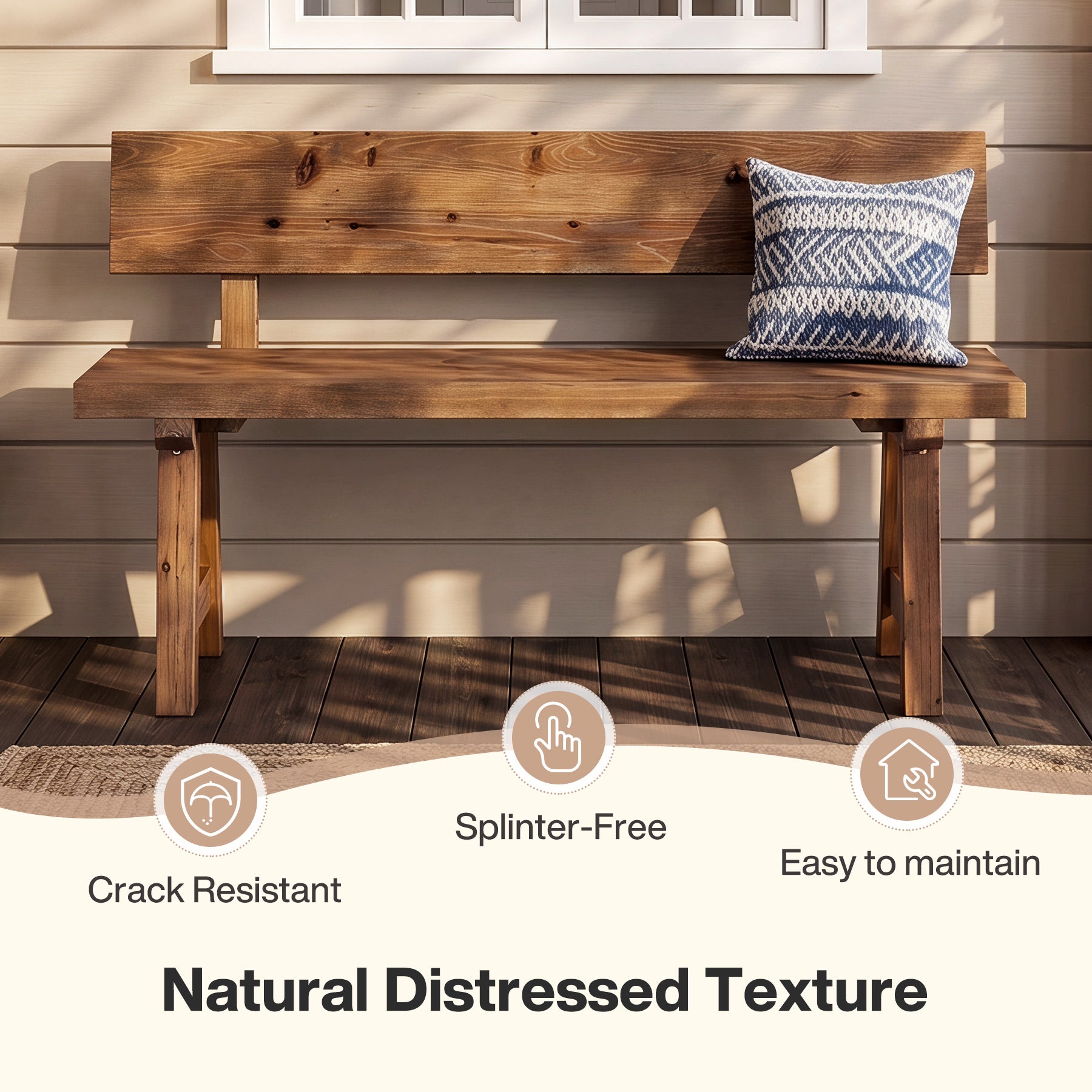 Solid Wood Entryway Bench, Farmhouse Indoor Bench with Back for Hallway, Living room