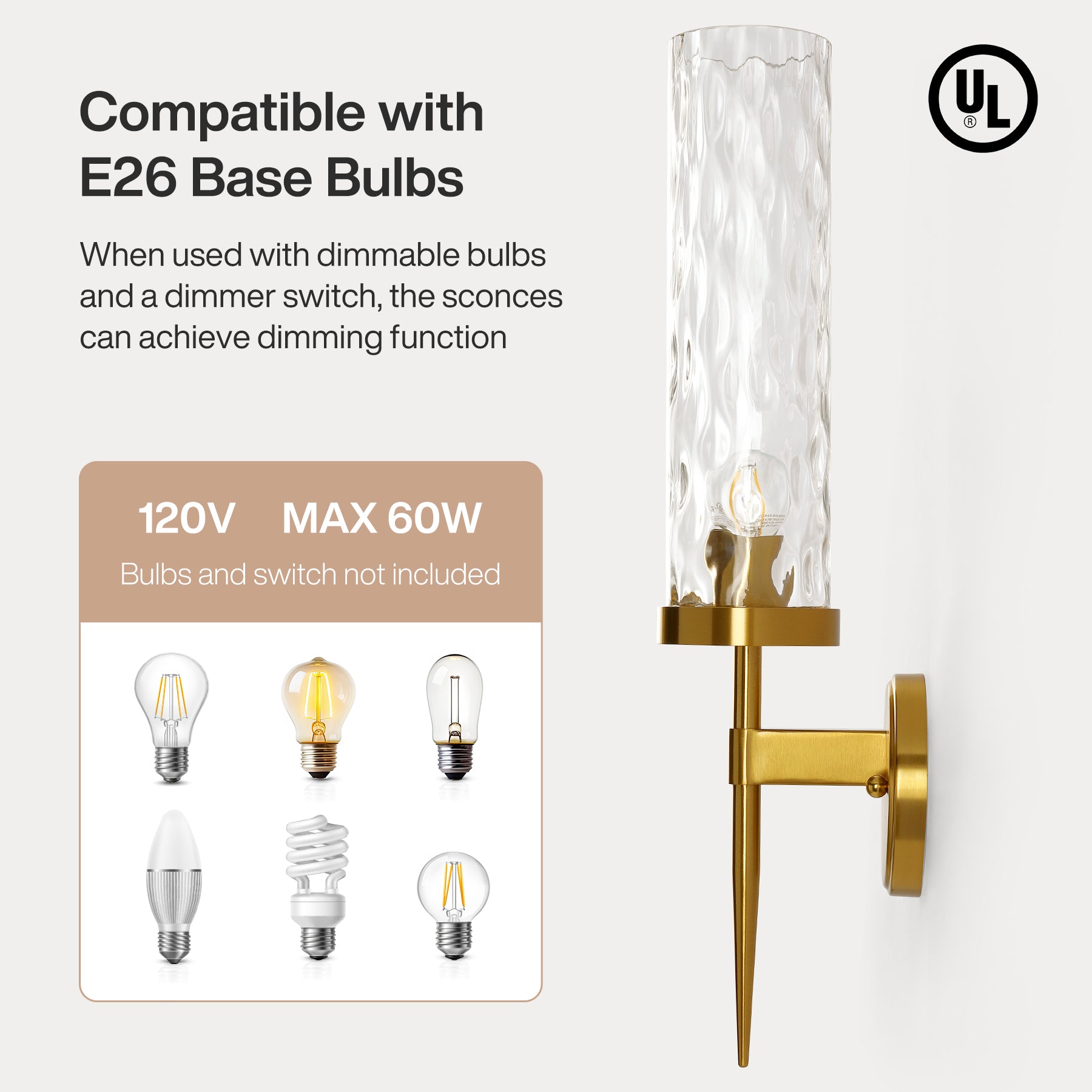21.85" Modern Wall Sconces Set of 2, Bathroom Vanity Light Fixtures with Water Ripple Glass Shade